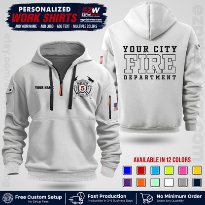 Custom Fire Department Shirt with Name, City Logo & Text | Firefighter Uniform | Button Up Work Shirt FF07