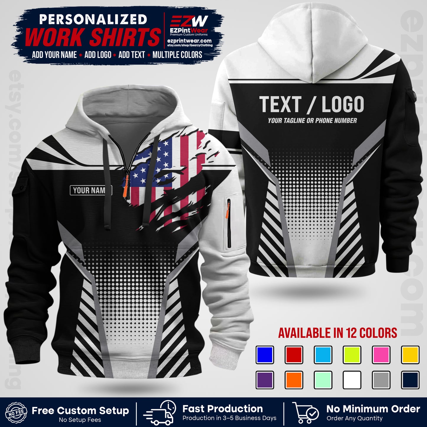 Custom All Over Print Work Uniform Shirt with Name, Logo & Text | Custom Hawaiian Shirt | Company Shirt | Employee Uniform UNF07