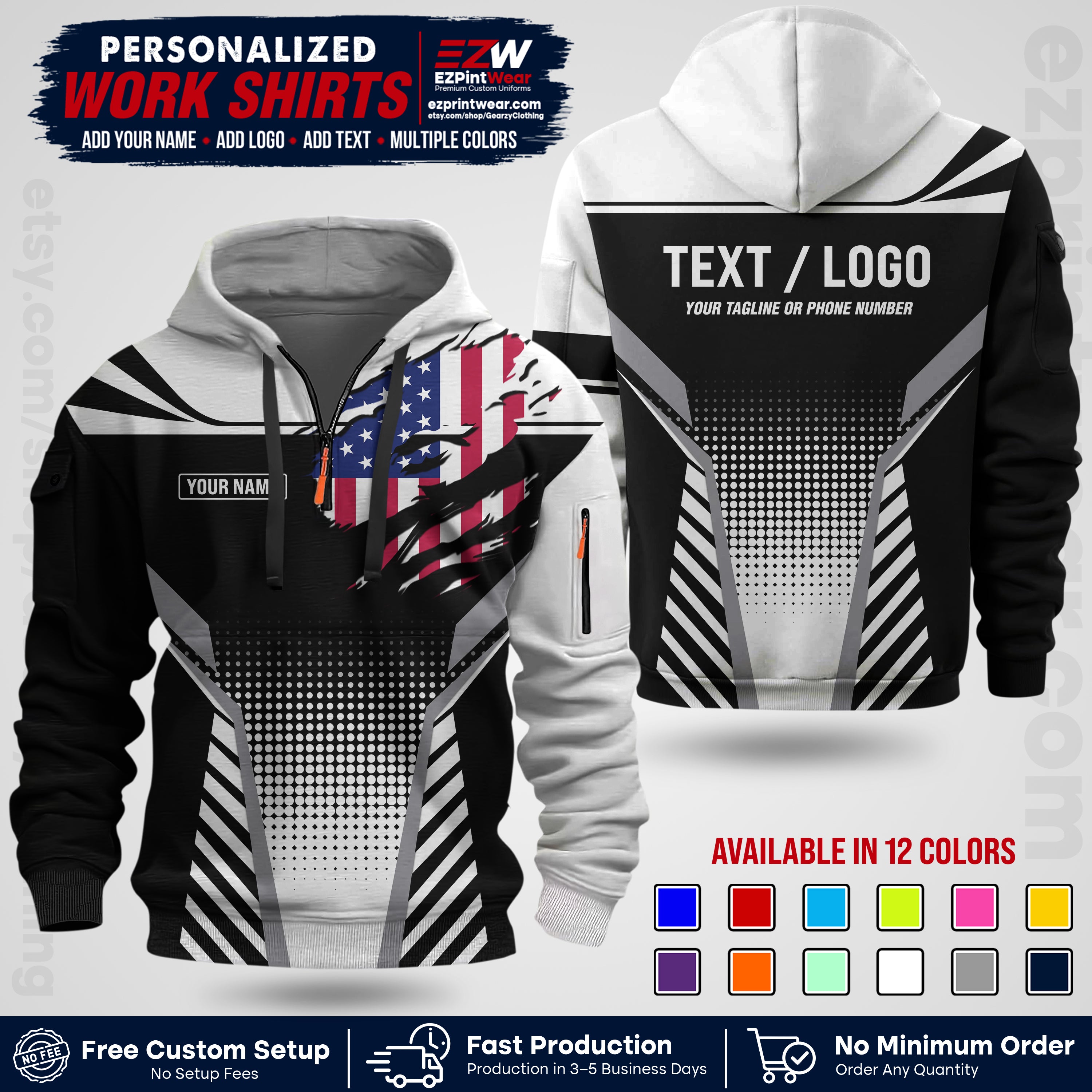 Custom All Over Print Work Uniform Shirt with Name, Logo & Text | Custom Hawaiian Shirt | Company Shirt | Employee Uniform UNF07