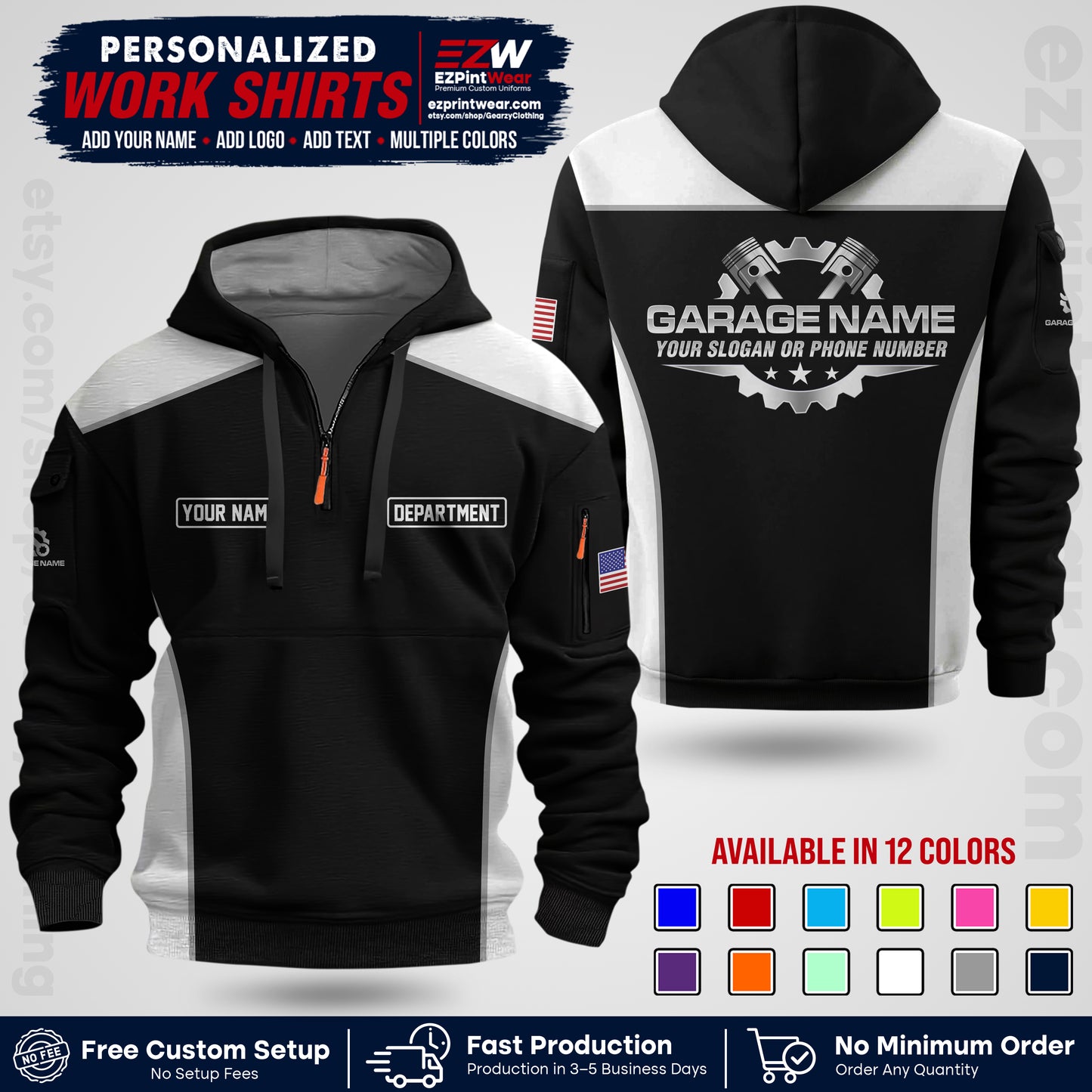 Custom Mechanic Work Shirt with Name, Logo & Text | Auto Shop Uniform | Workwear MCN 07