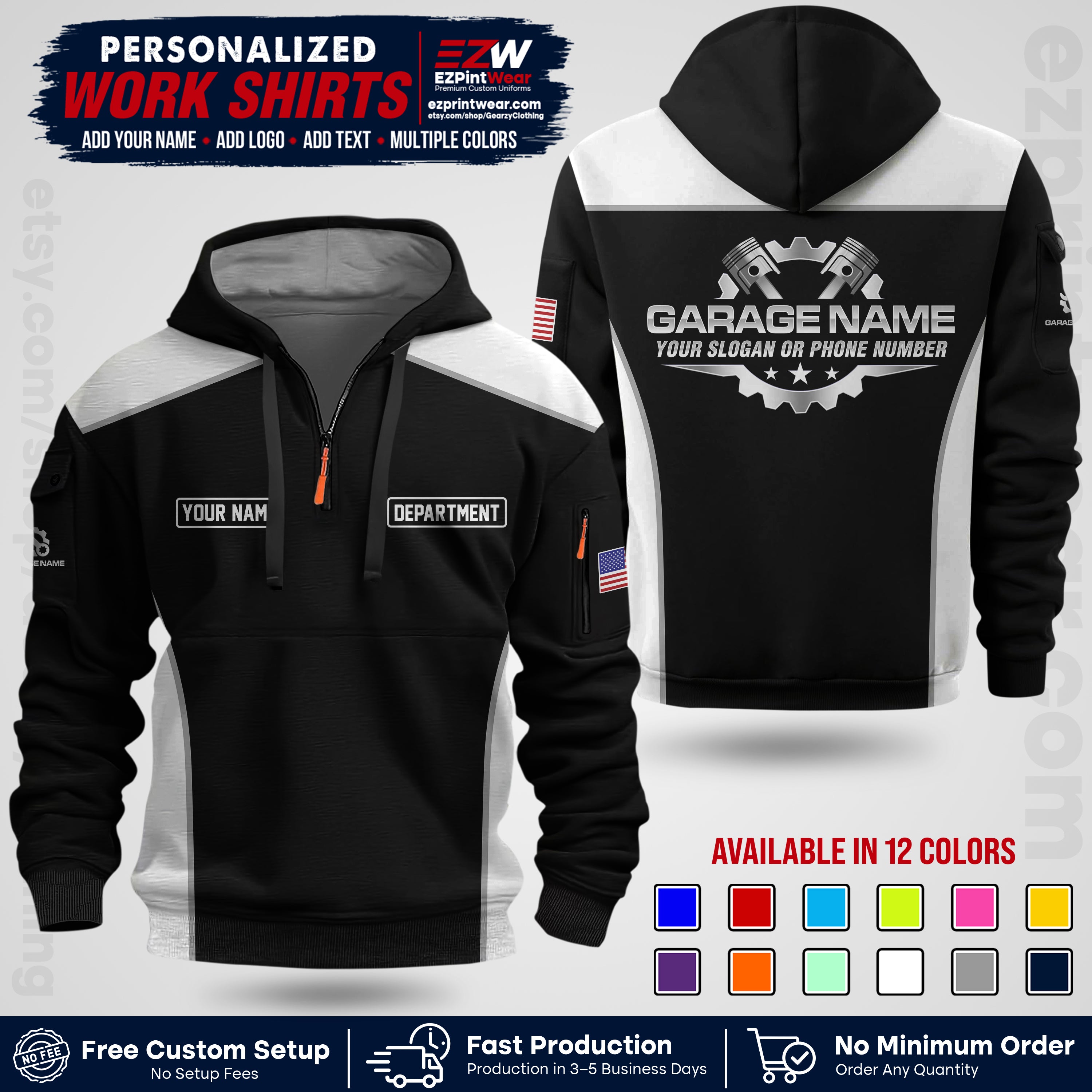 Custom Mechanic Work Shirt with Name, Logo & Text | Auto Shop Uniform | Workwear MCN 07