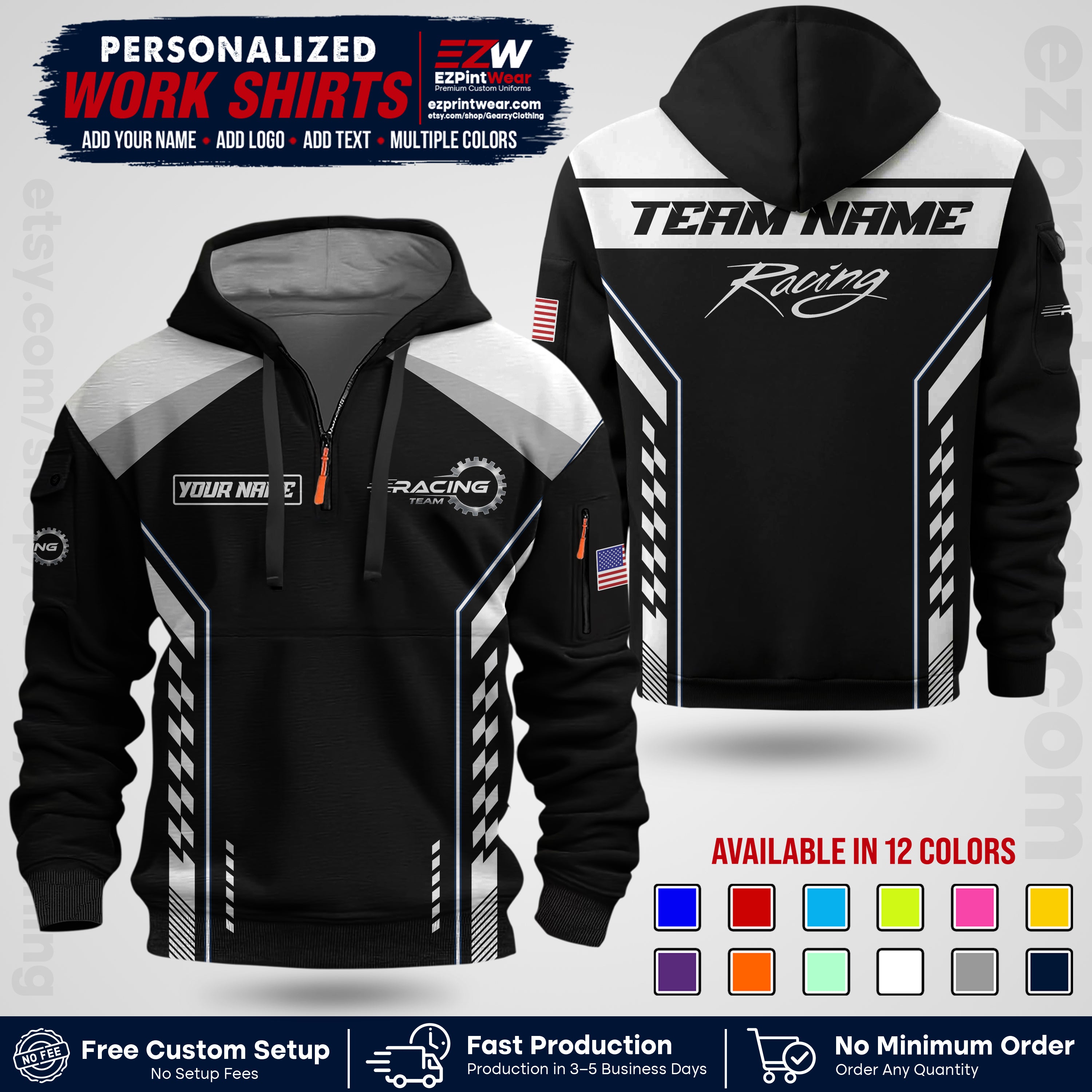 Custom Racing Shirt with Name, Logo & Text | Race Team Uniform | Crew Apparel RC13