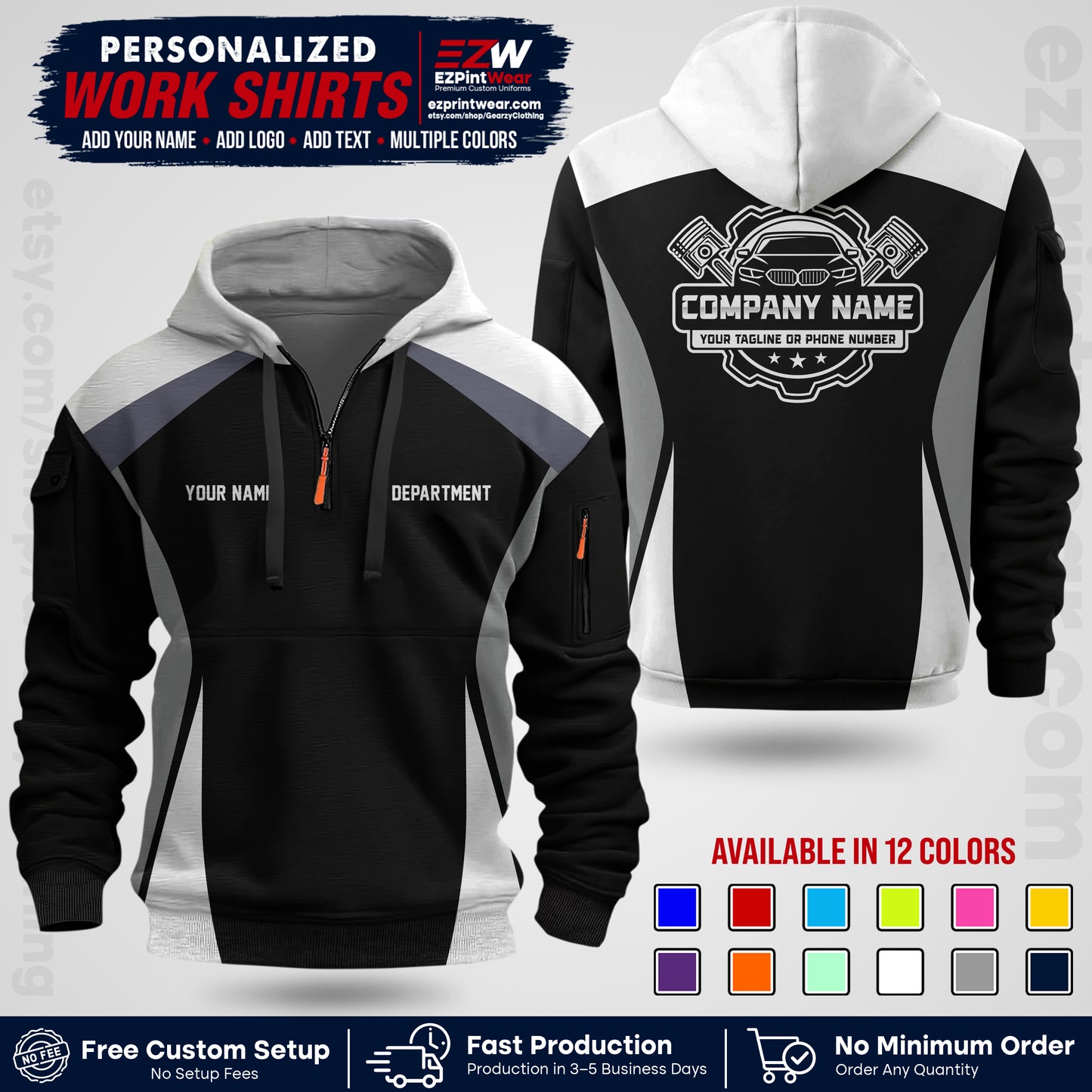 Custom Mechanic Work Shirt with Name, Logo & Text | Auto Shop Uniform | Workwear MCN 08