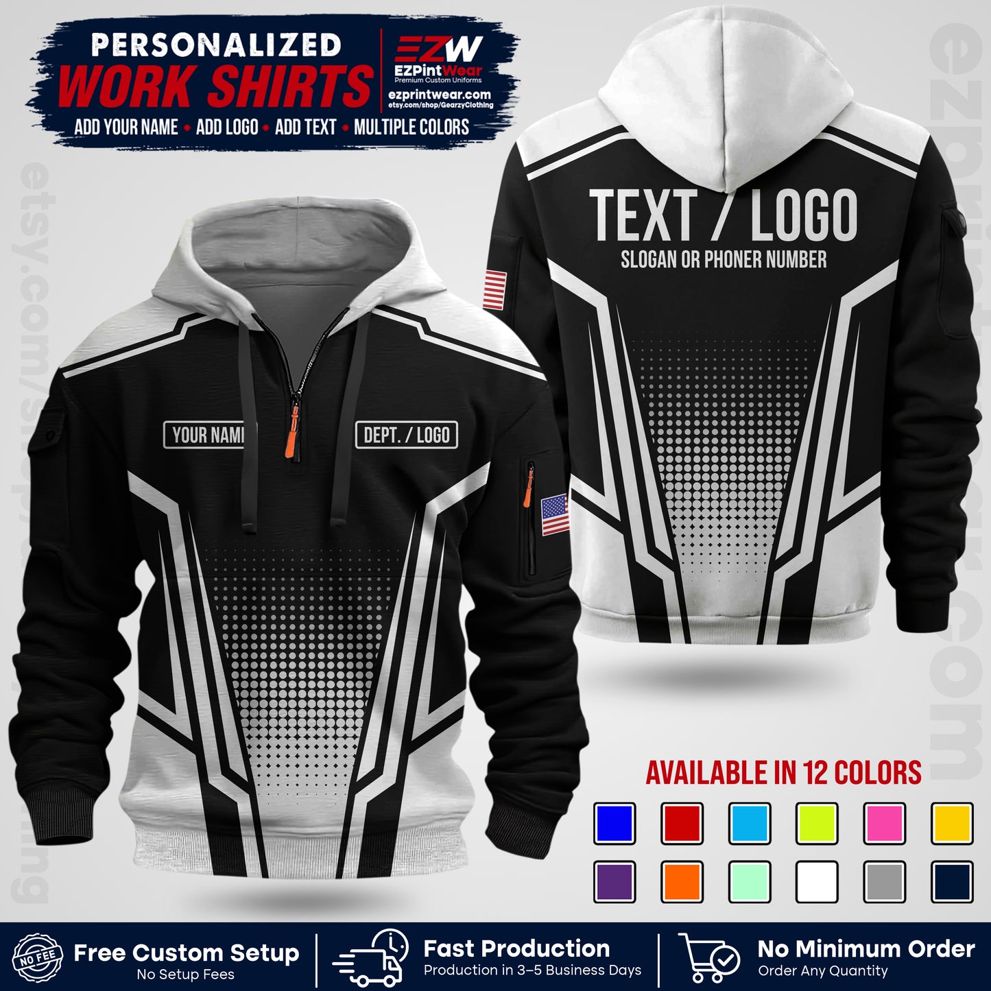 Custom All Over Print Work Uniform Shirt with Name, Logo & Text | Custom Hawaiian Shirt | Company Shirt | Employee Uniform UNF17