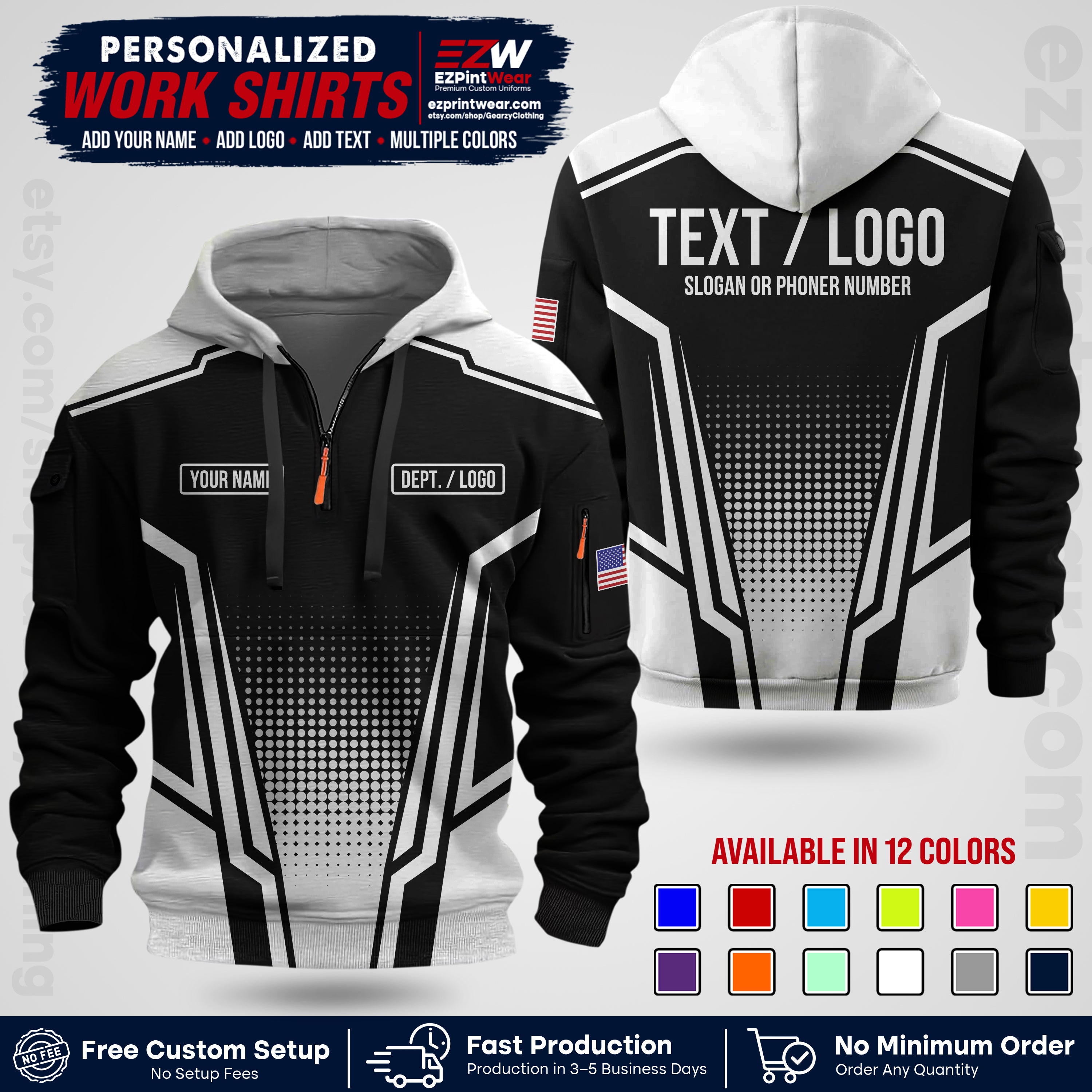 Custom All Over Print Work Uniform Shirt with Name, Logo & Text | Custom Hawaiian Shirt | Company Shirt | Employee Uniform UNF17