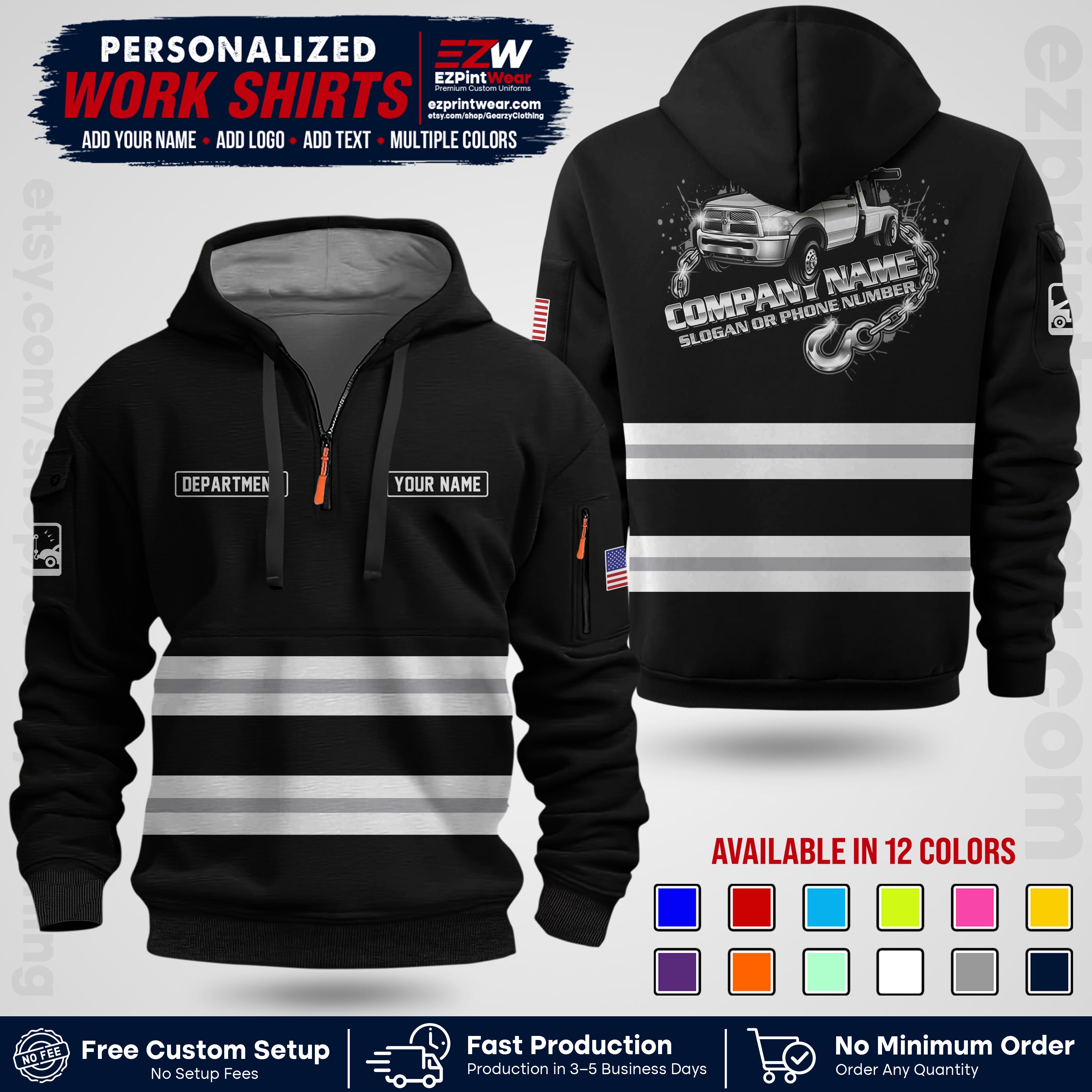Custom Towing Workwear Uniform | Personalized Tow Truck Shirt | Non-Reflective Safety Stripe Apparel | Custom Towing Shirt | Tow Truck Apparel TW05