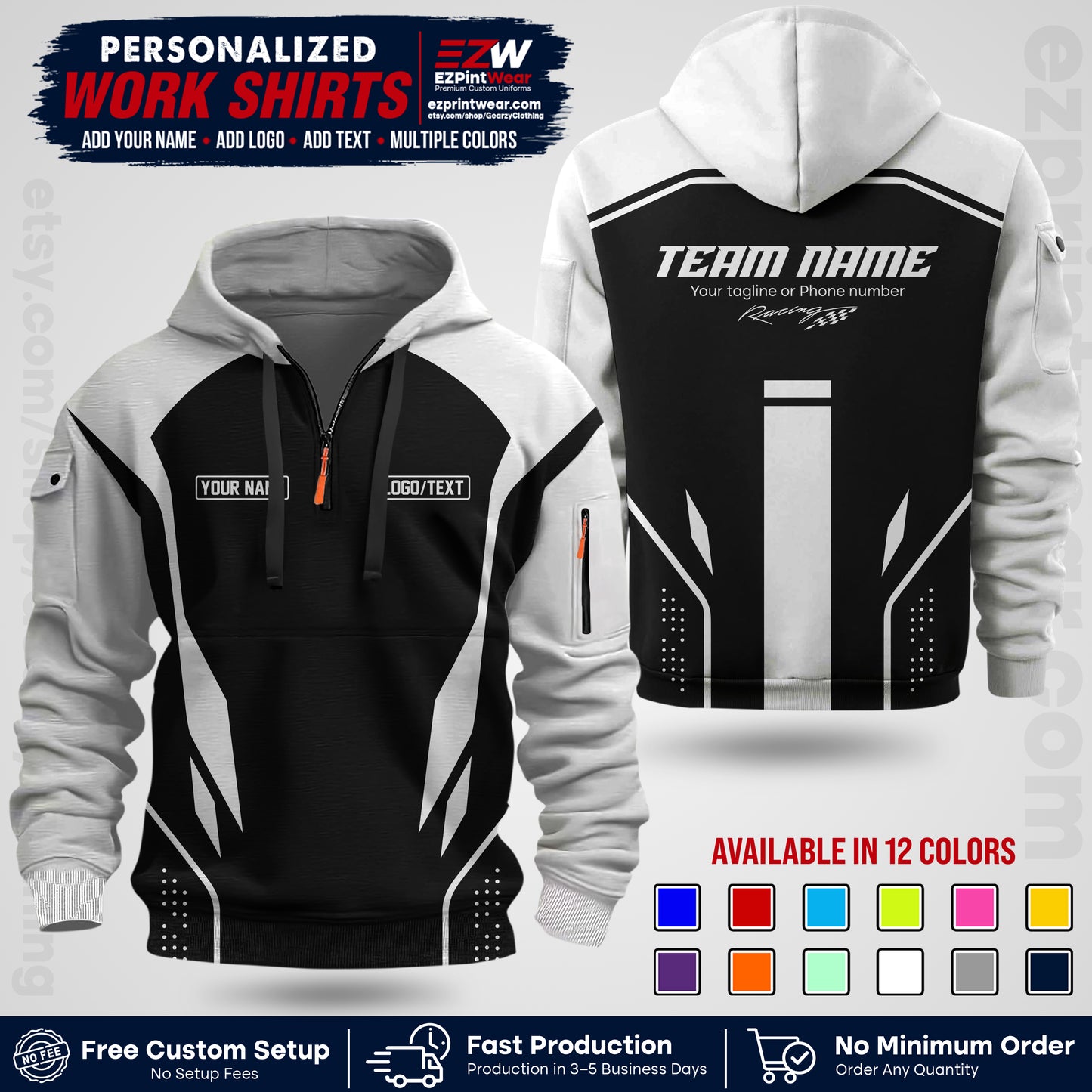 Custom Racing Shirt with Name, Logo & Text | Race Team Uniform | Crew Apparel RC06