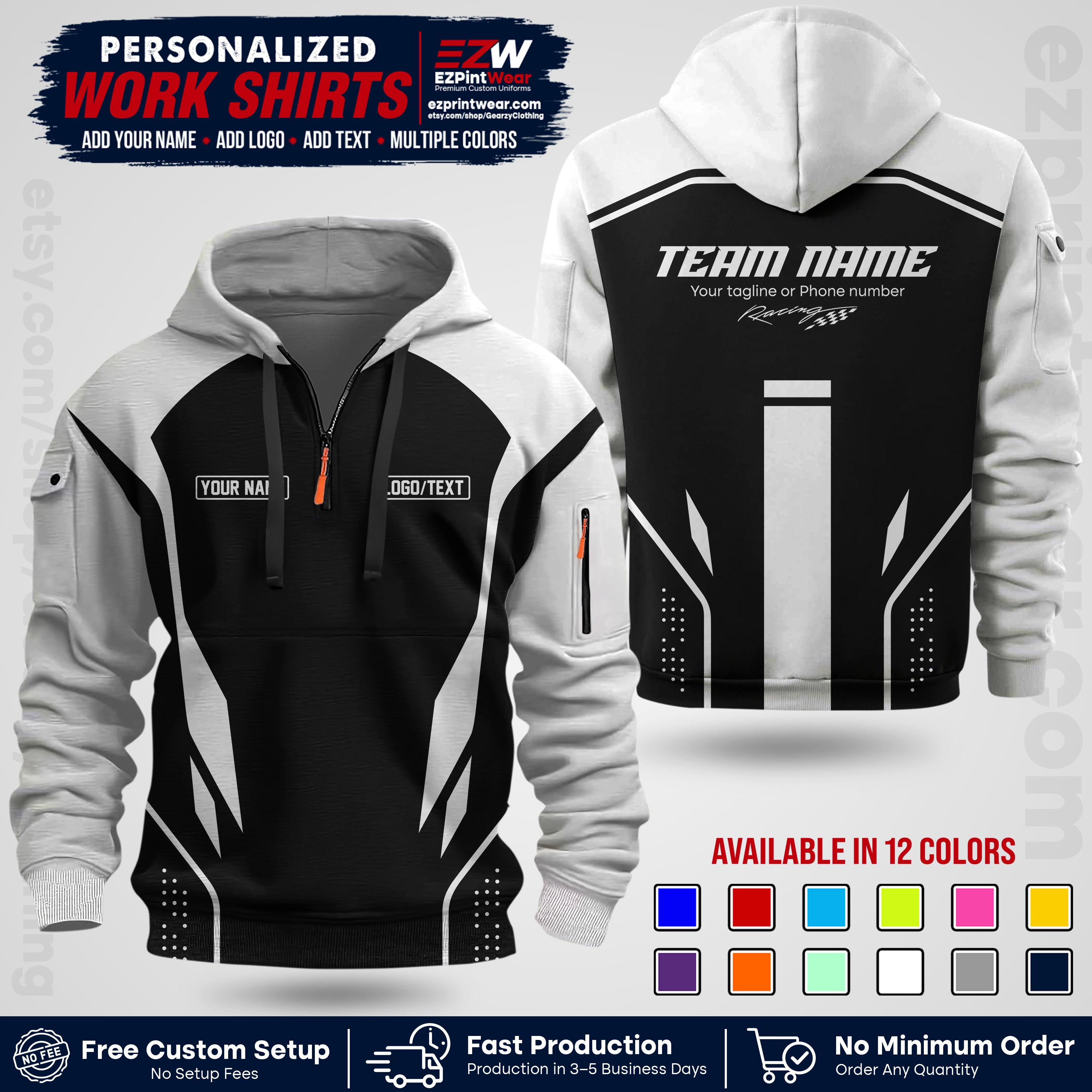 Custom Racing Shirt with Name, Logo & Text | Race Team Uniform | Crew Apparel RC06