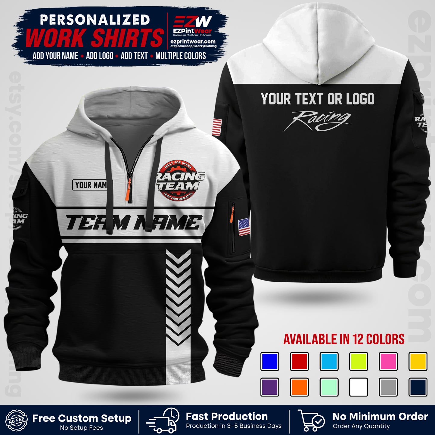 Custom Racing Shirt with Name, Logo & Text | Race Team Uniform | Crew Apparel RC02