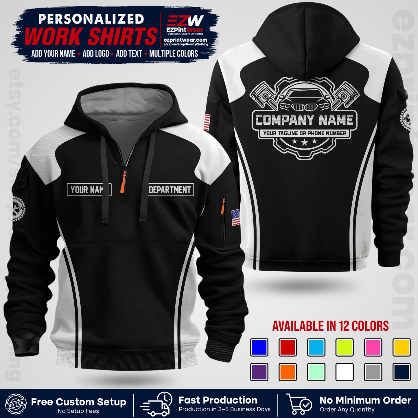 Custom Mechanic Work Shirt with Name, Logo & Text | Auto Shop Uniform | Workwear MCN 10