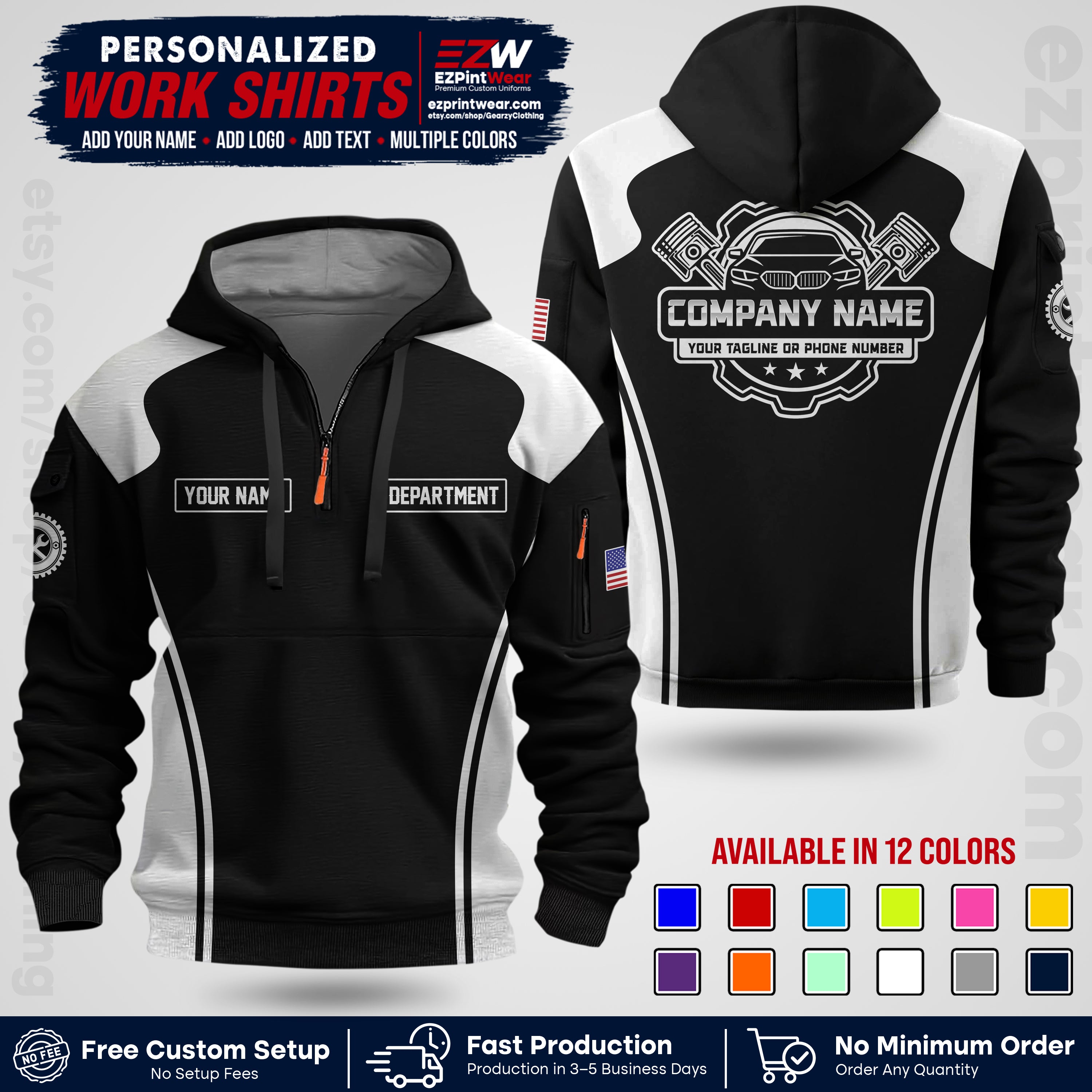 Custom Mechanic Work Shirt with Name, Logo & Text | Auto Shop Uniform | Workwear MCN 10