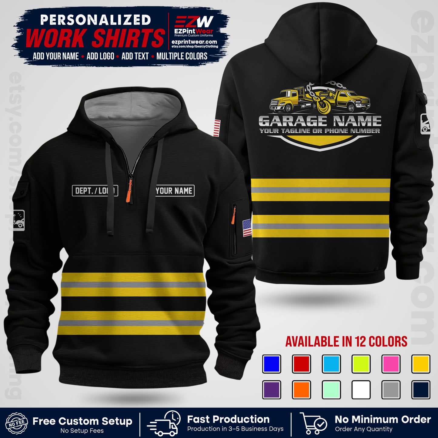 Custom Towing Workwear Uniform | Personalized Tow Truck Shirt | Non-Reflective Safety Stripe Apparel | Custom Towing Shirt | Tow Truck Apparel TW03