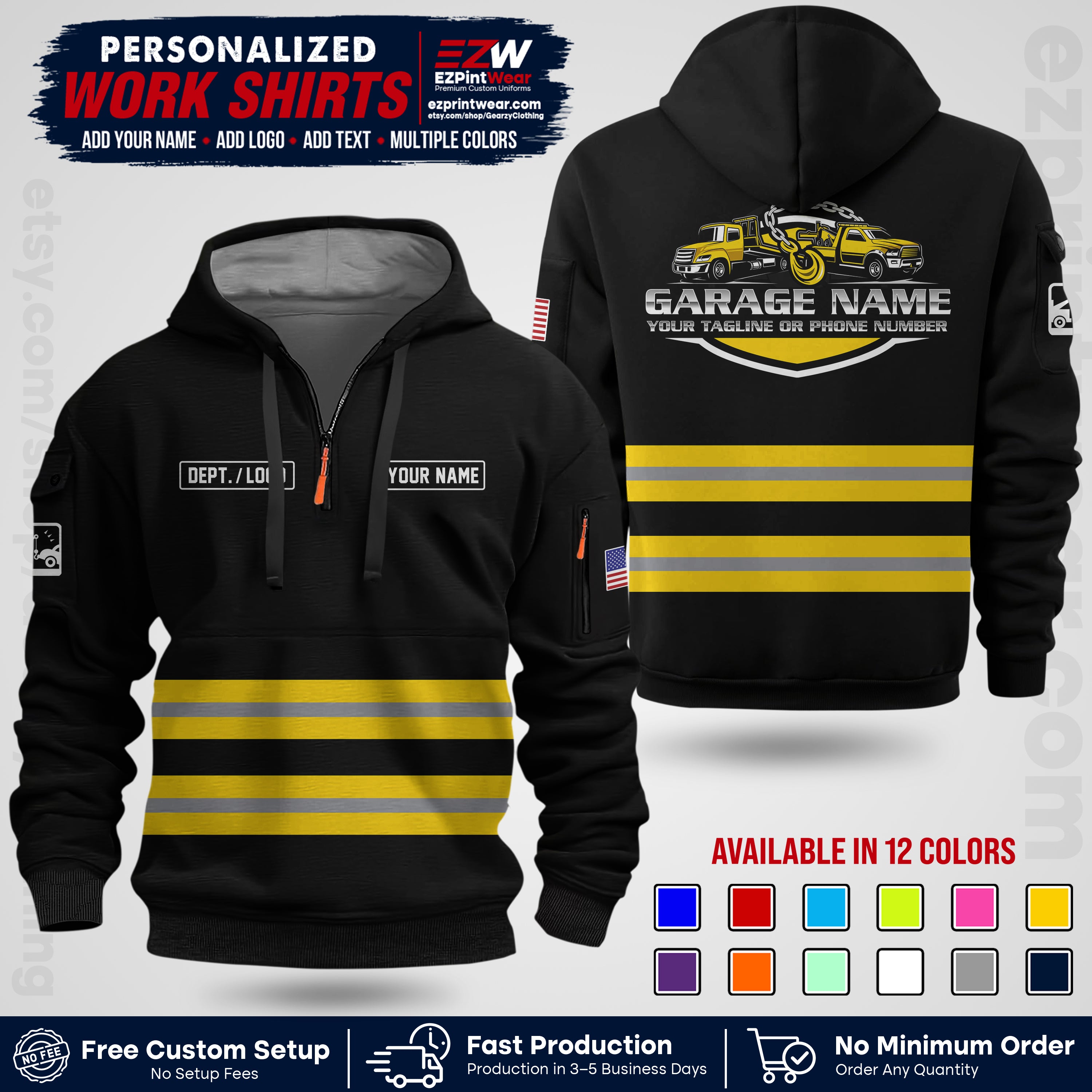 Custom Towing Workwear Uniform | Personalized Tow Truck Shirt | Non-Reflective Safety Stripe Apparel | Custom Towing Shirt | Tow Truck Apparel TW03
