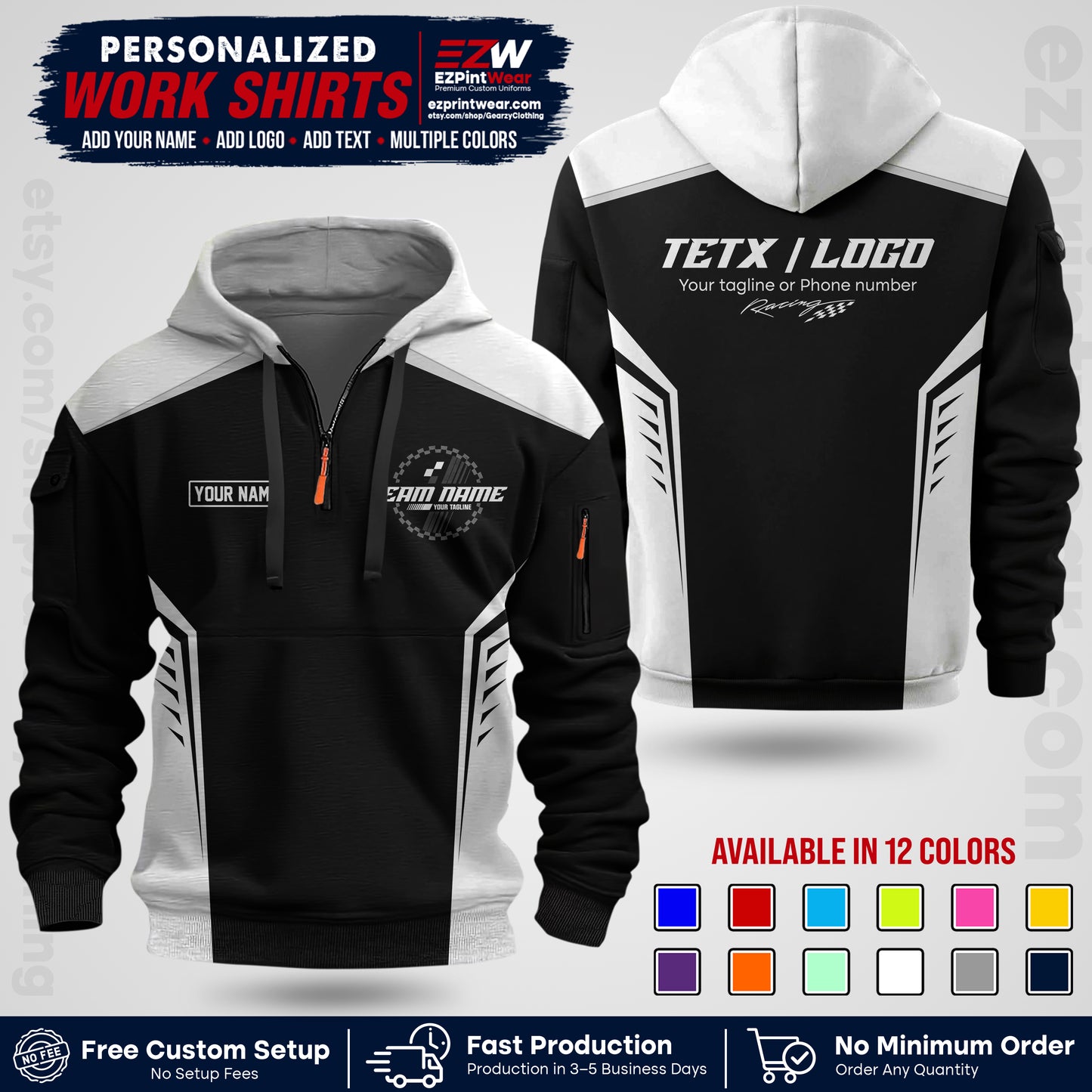 Custom Racing Shirt with Name, Logo & Text | Race Team Uniform | Crew Apparel RC07