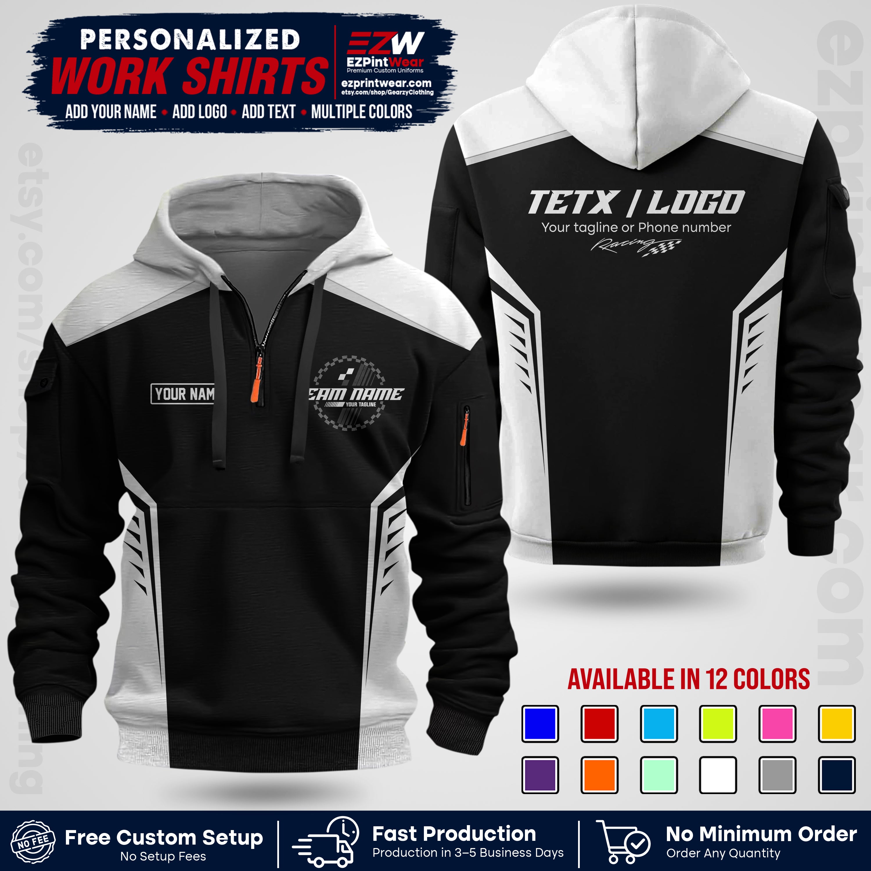 Custom Racing Shirt with Name, Logo & Text | Race Team Uniform | Crew Apparel RC07