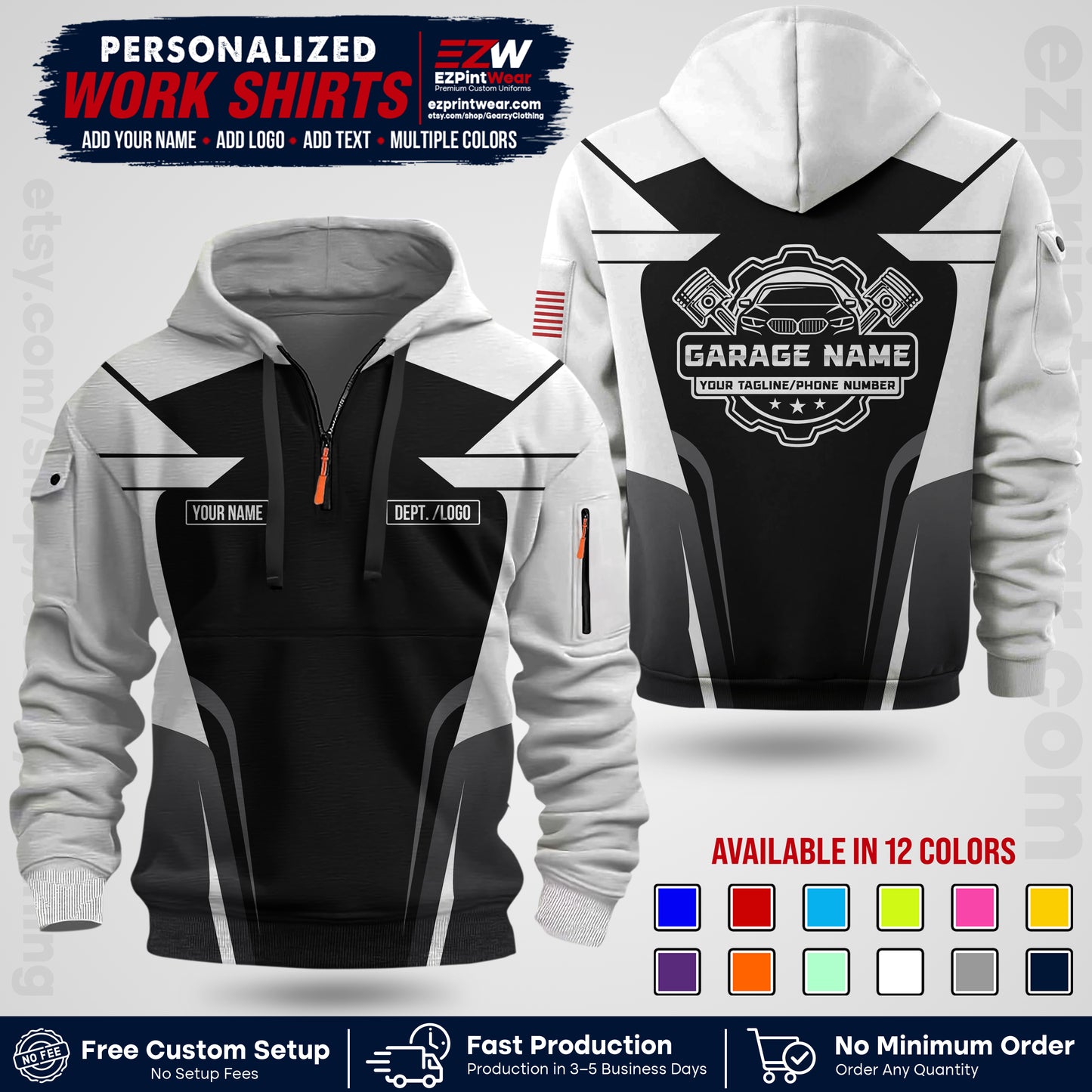 Custom Mechanic Work Shirt with Name, Logo & Text | Auto Shop Uniform | Workwear MCN 04
