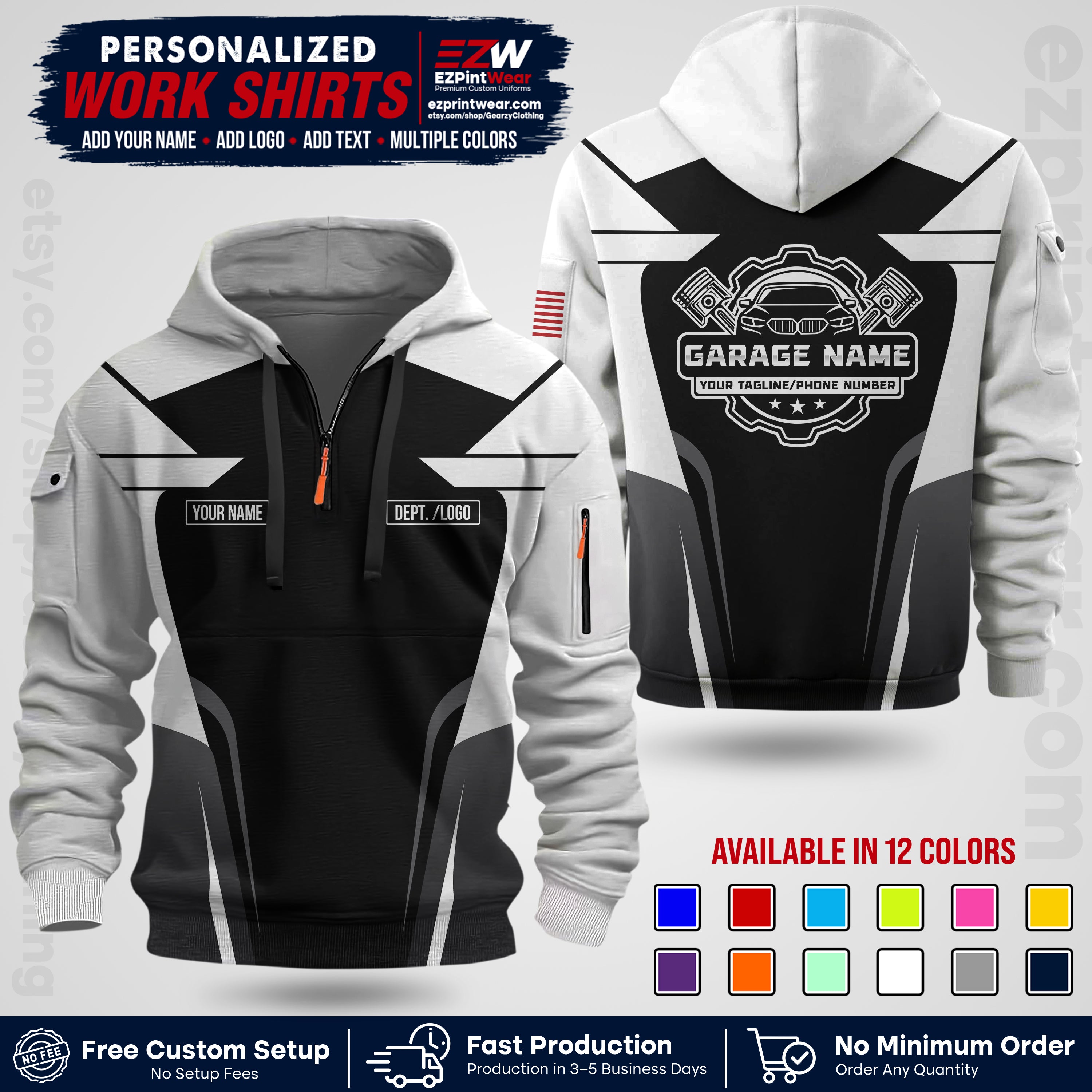Custom Mechanic Work Shirt with Name, Logo & Text | Auto Shop Uniform | Workwear MCN 04