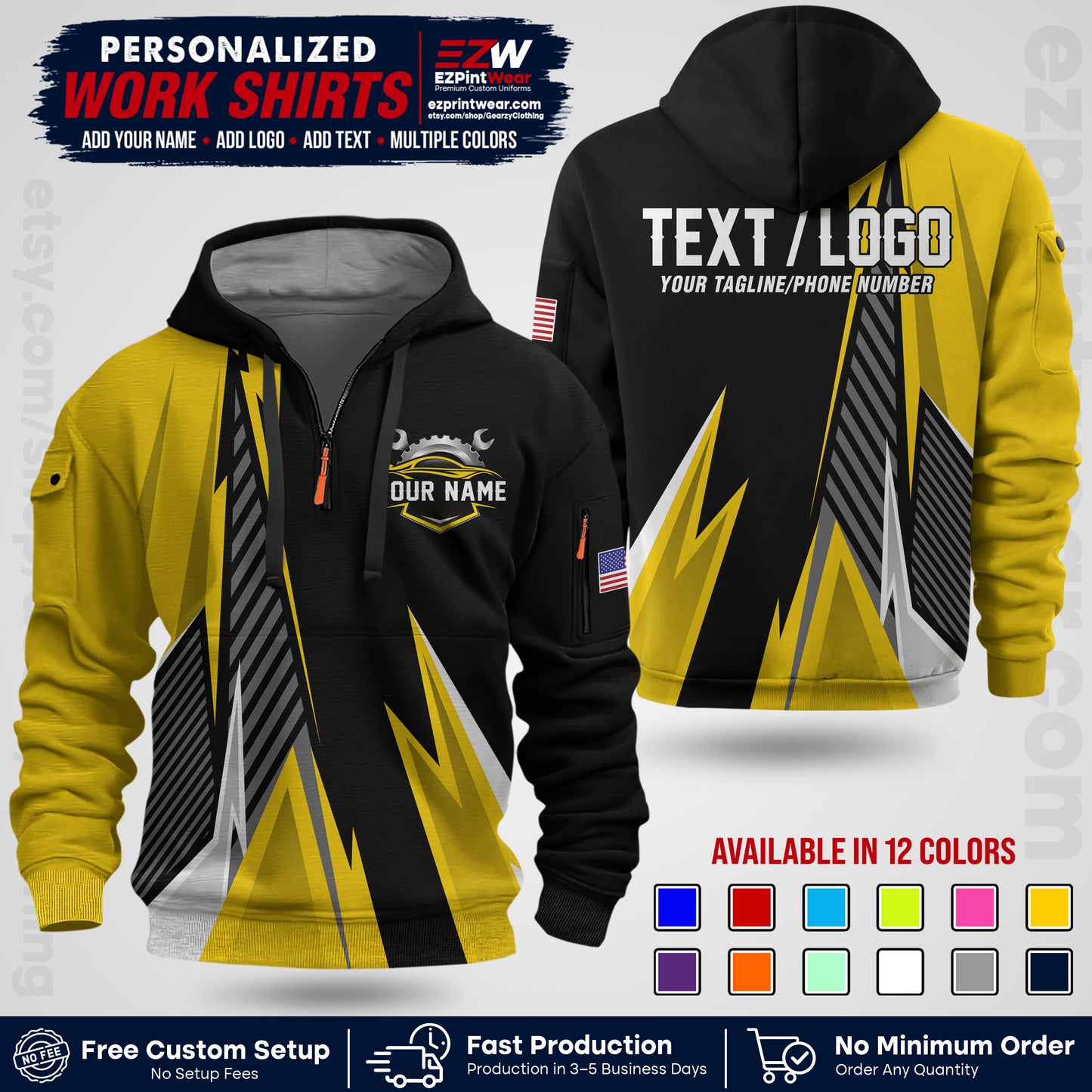 Custom Mechanic Work Shirt with Name, Logo & Text | Auto Shop Uniform | Workwear MCN 01