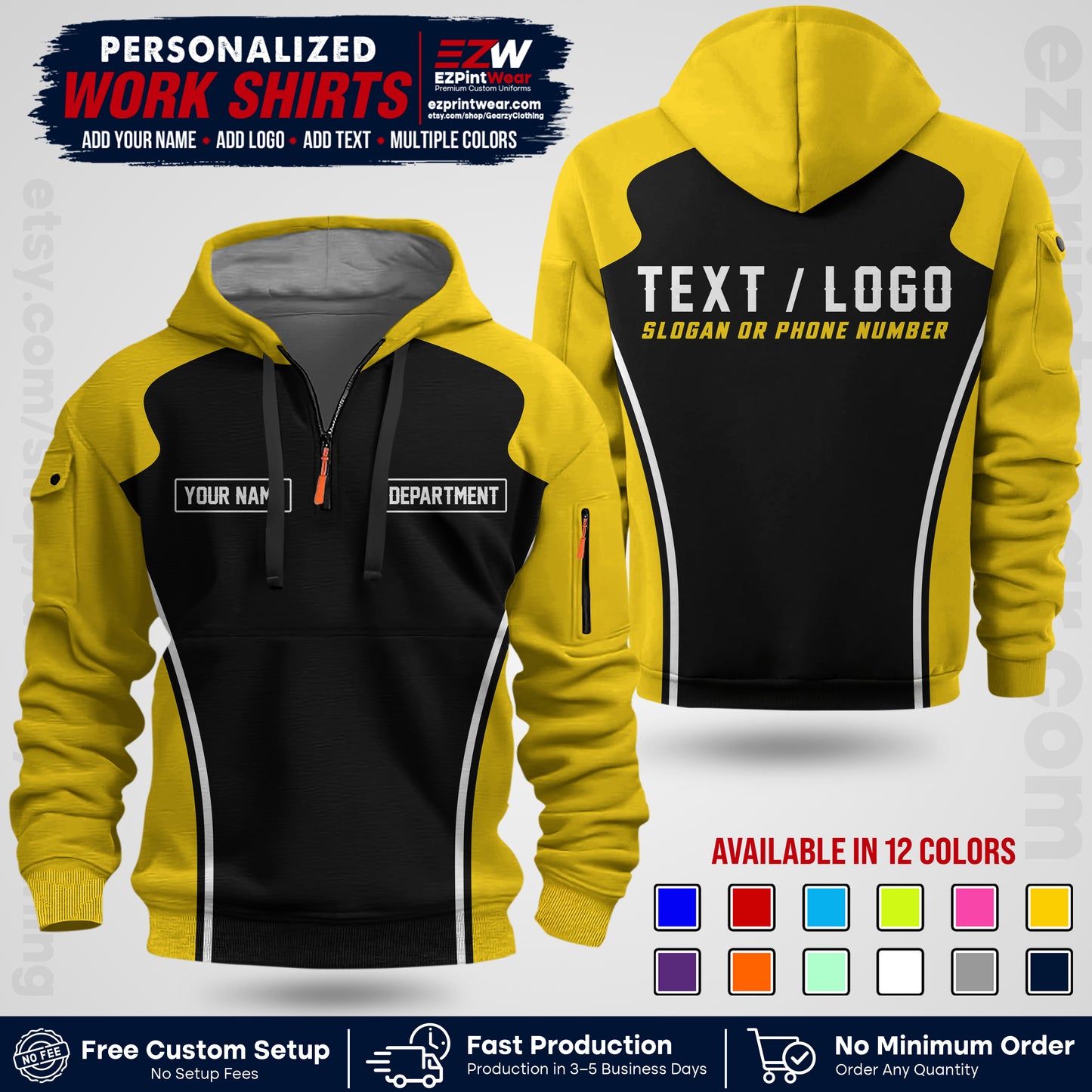 Custom All Over Print Work Uniform Shirt with Name, Logo & Text | Custom Hawaiian Shirt | Company Shirt | Employee Uniform UNF16
