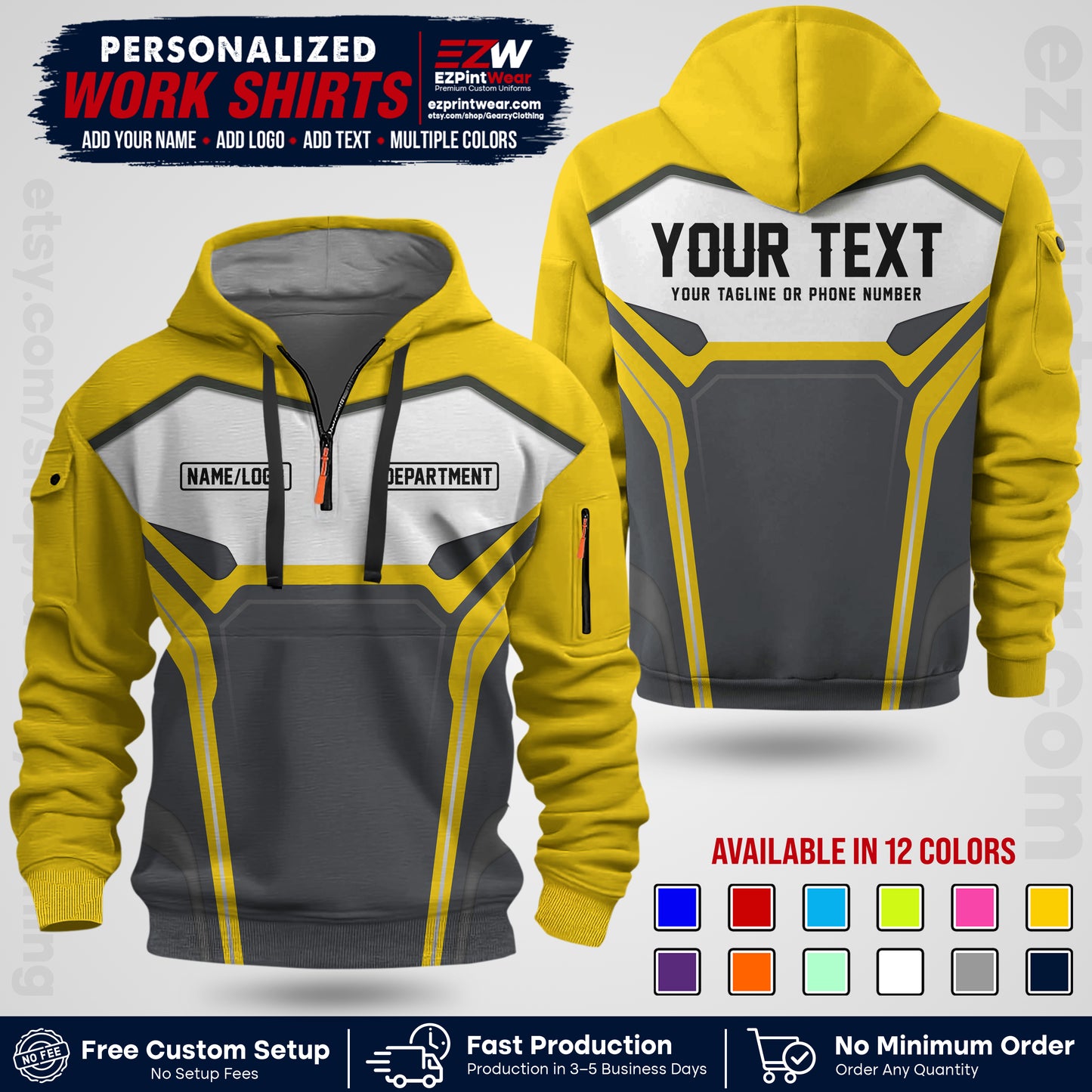 Custom All Over Print Work Uniform Shirt with Name, Logo & Text | Custom Hawaiian Shirt | Company Shirt | Employee Uniform UNF05
