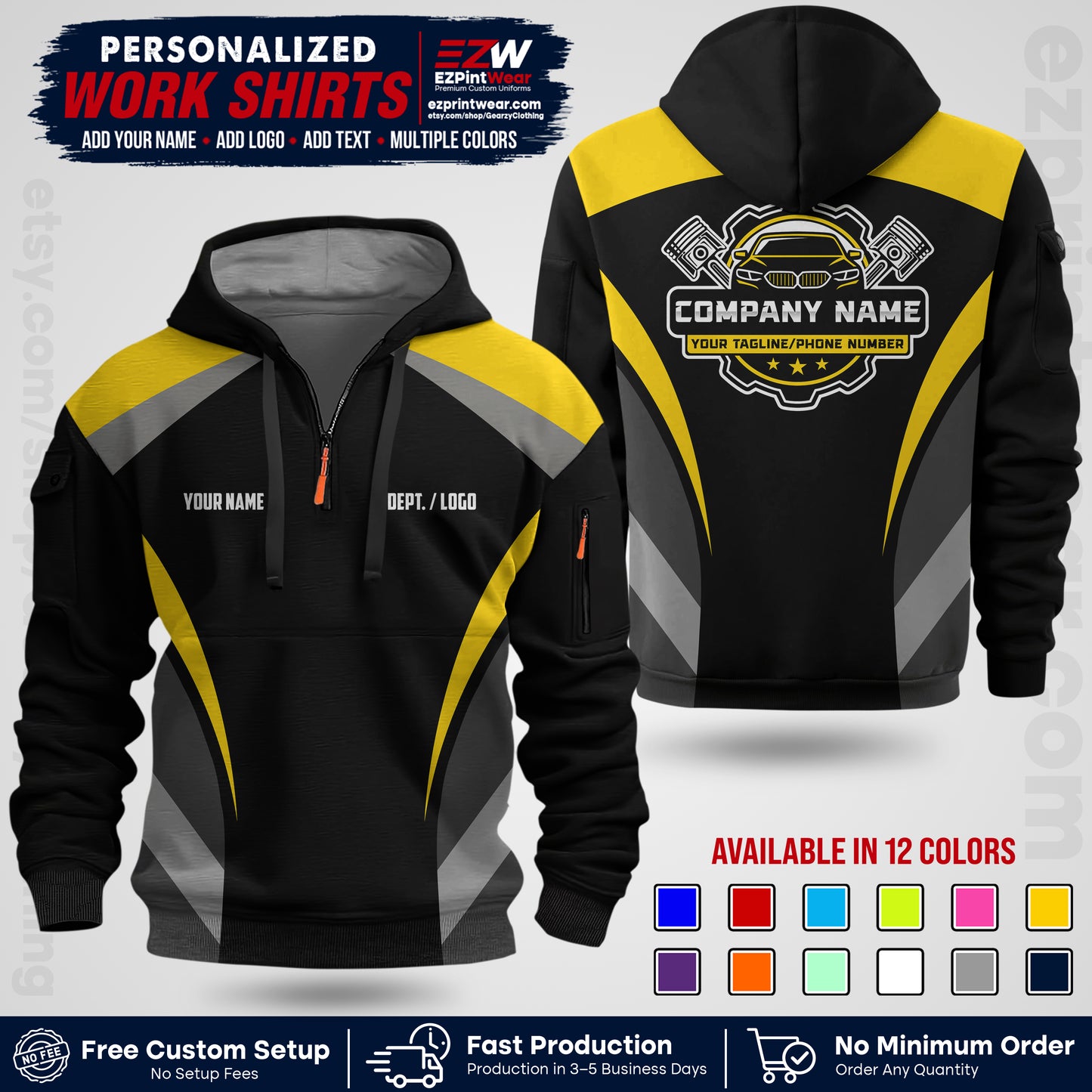 Custom Mechanic Work Shirt with Name, Logo & Text | Auto Shop Uniform | Workwear MCN 05