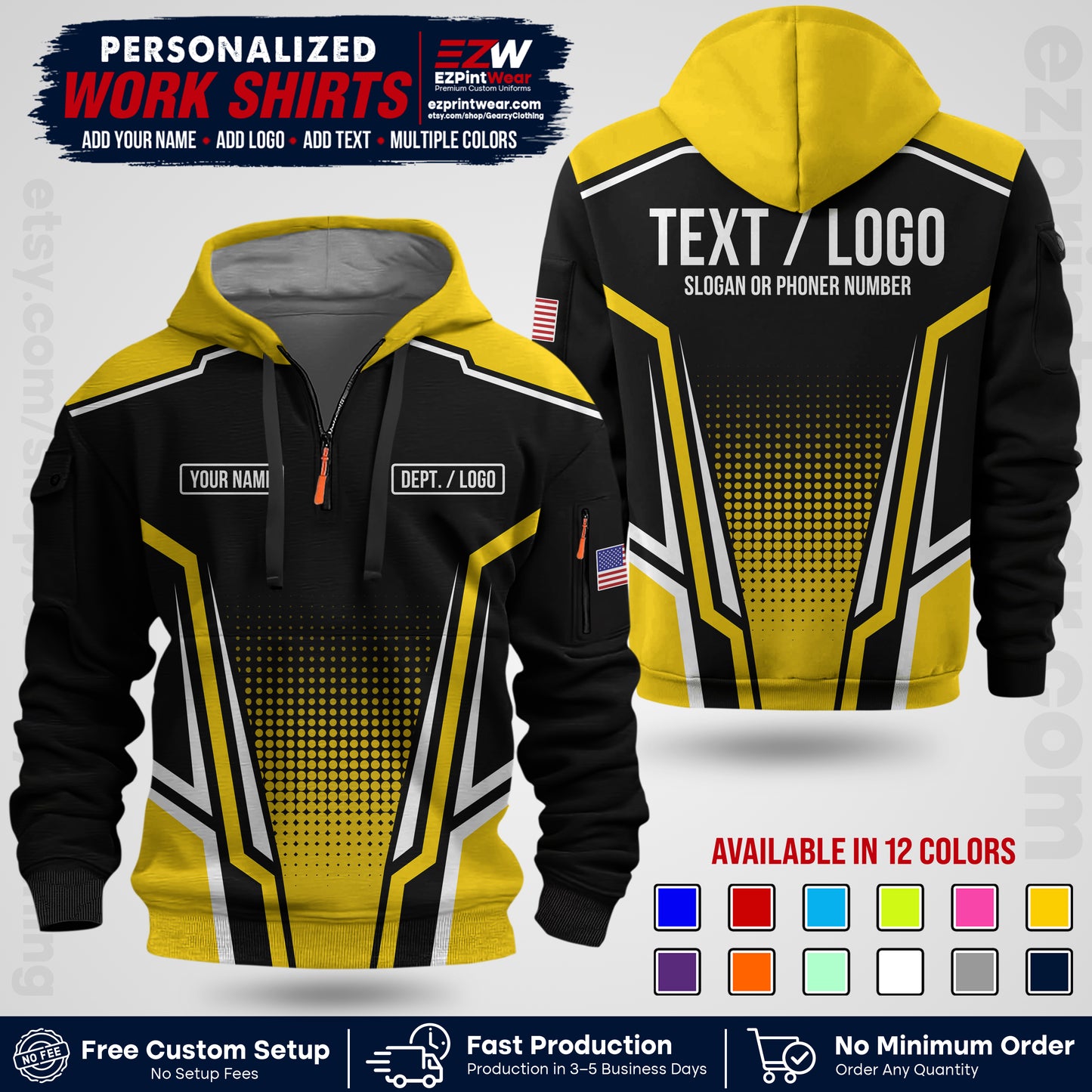 Custom All Over Print Work Uniform Shirt with Name, Logo & Text | Custom Hawaiian Shirt | Company Shirt | Employee Uniform UNF17