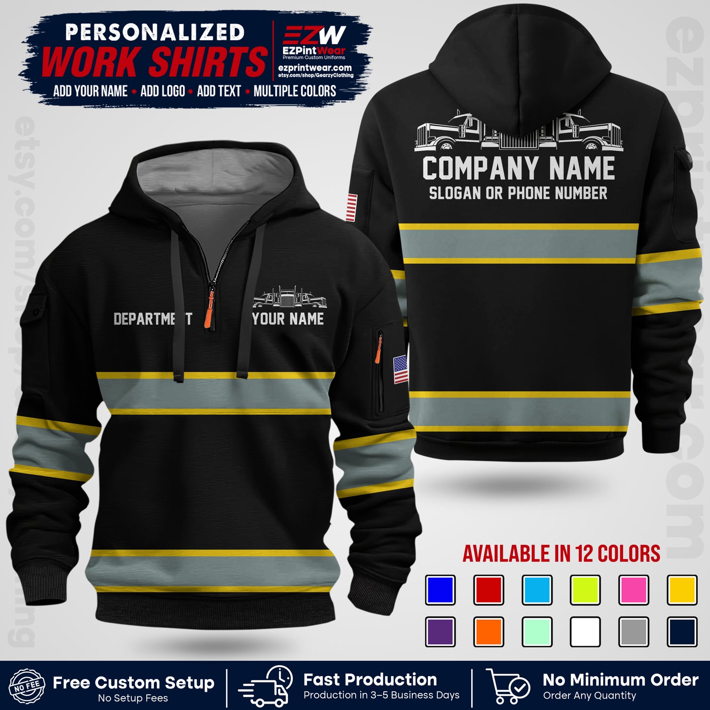 Personalized Truck Driver Workwear Uniform | Custom Safety Stripe Apparel | Non-Reflective Reflective Style Design TW04