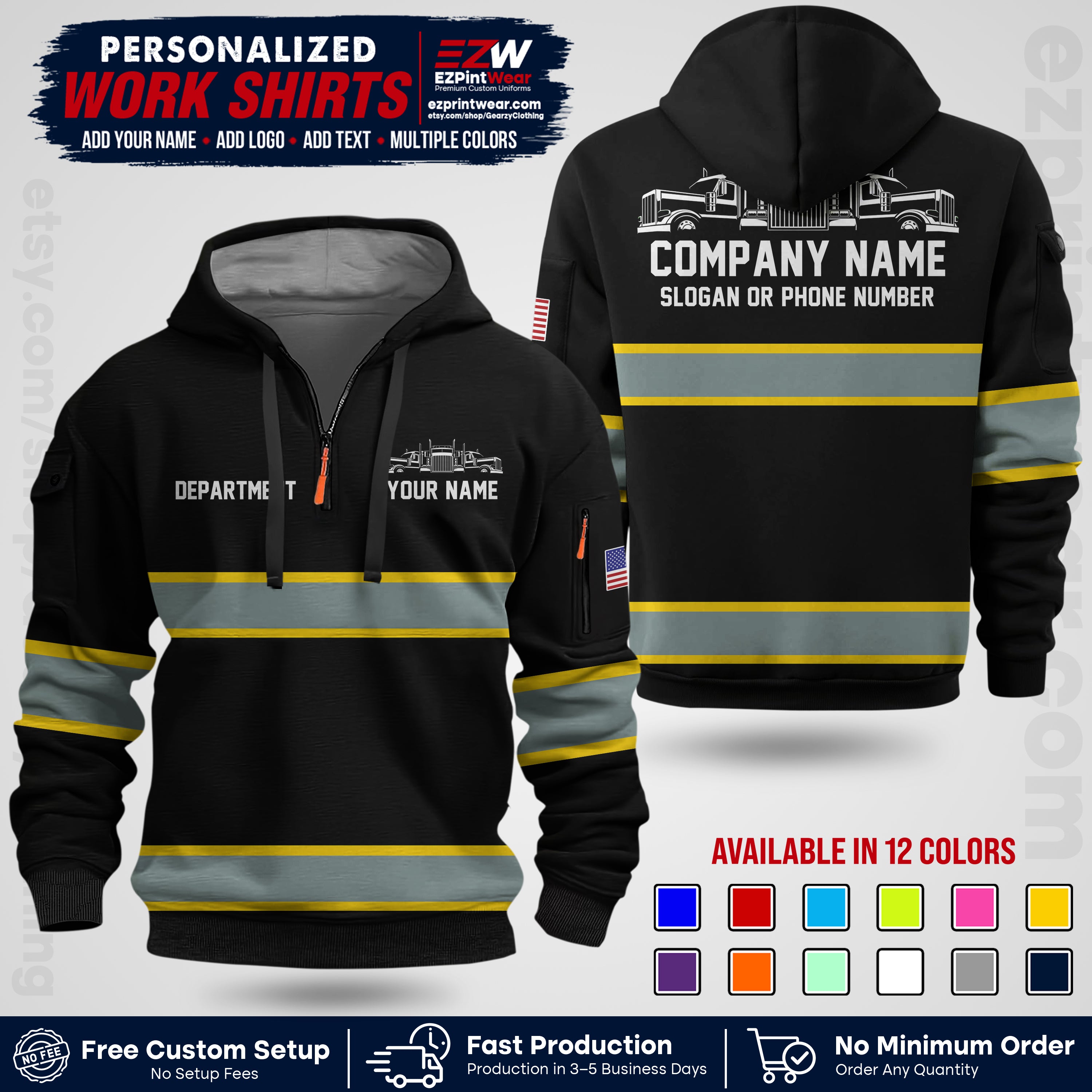 Personalized Truck Driver Workwear Uniform | Custom Safety Stripe Apparel | Non-Reflective Reflective Style Design TW04