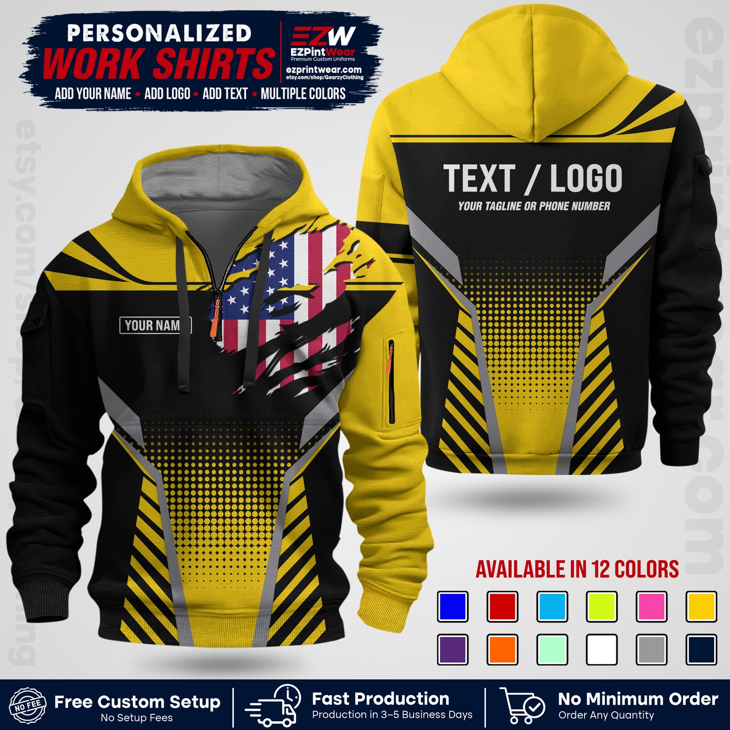 Custom All Over Print Work Uniform Shirt with Name, Logo & Text | Custom Hawaiian Shirt | Company Shirt | Employee Uniform UNF07
