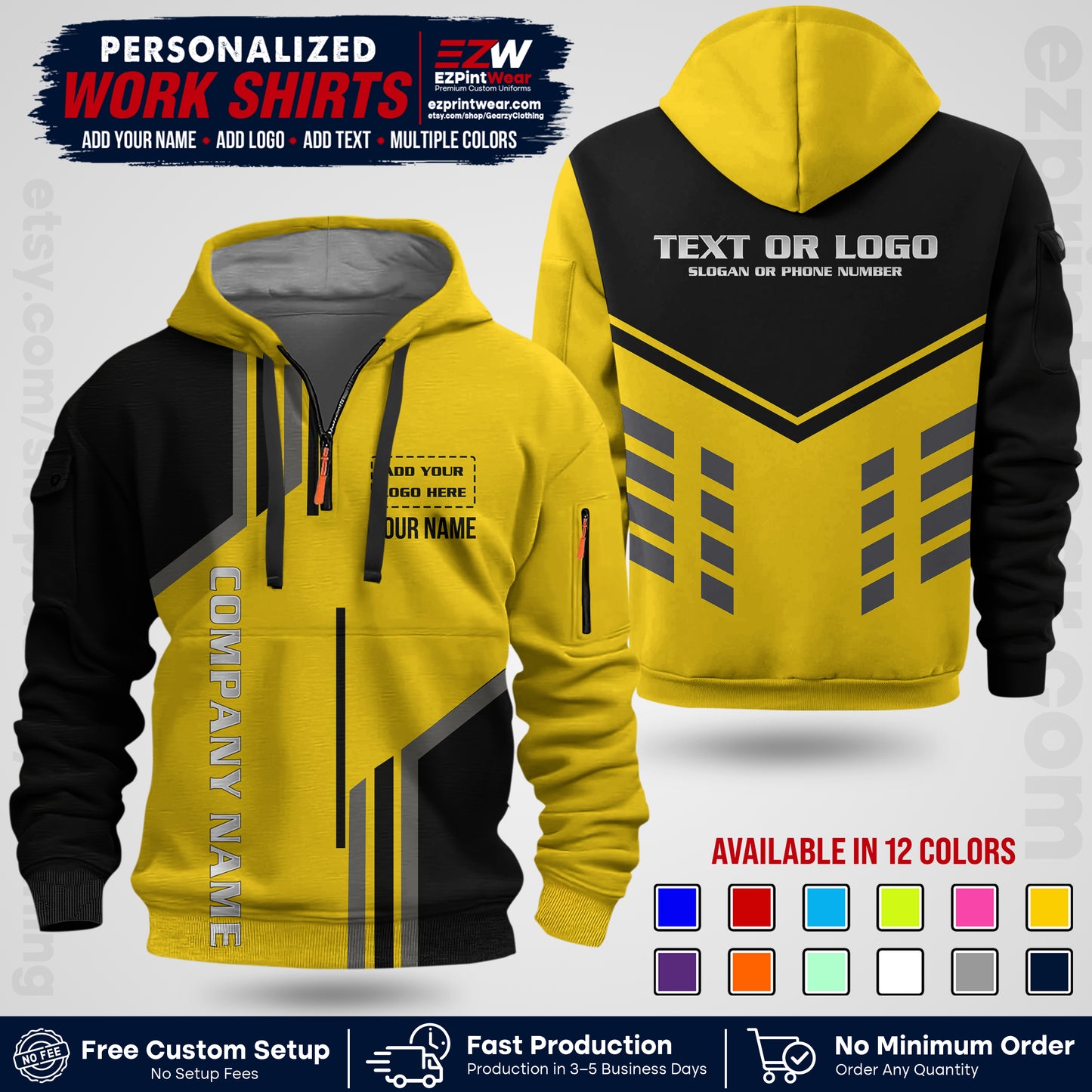 Custom All Over Print Work Uniform Shirt with Name, Logo & Text | Custom Hawaiian Shirt | Company Shirt | Employee Uniform UNF10
