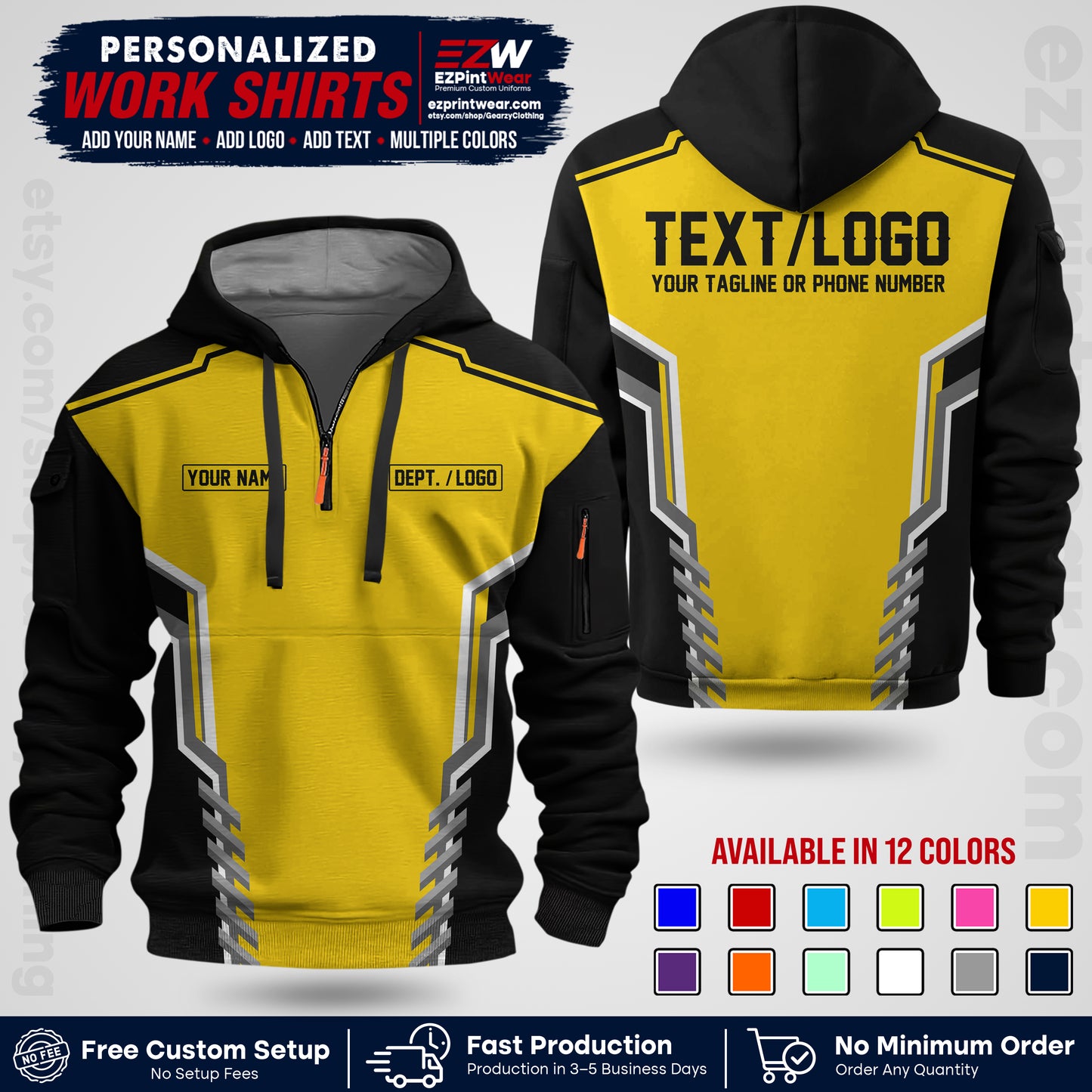 Custom All Over Print Work Uniform Shirt with Name, Logo & Text | Custom Hawaiian Shirt | Company Shirt | Employee Uniform UNF15