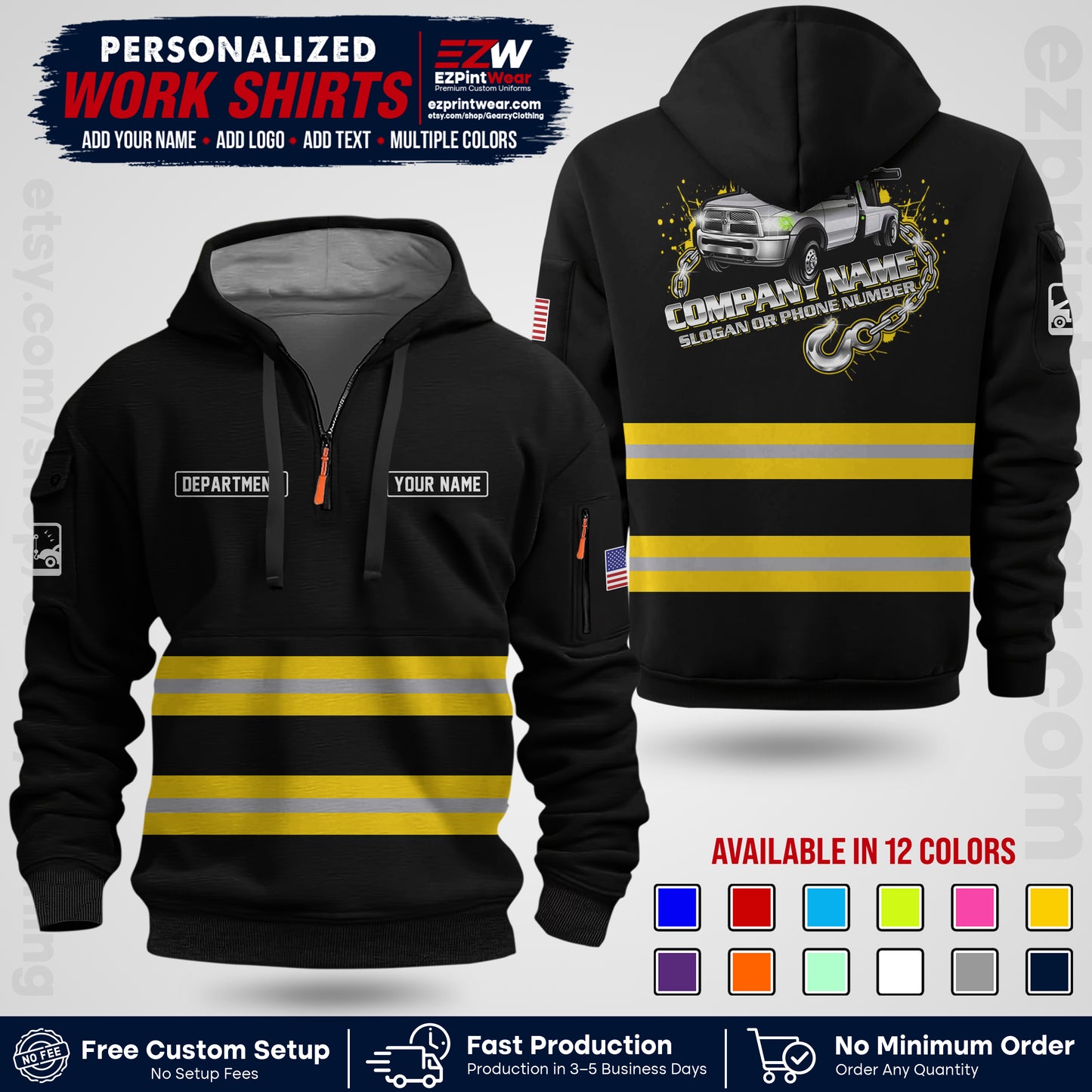 Custom Towing Workwear Uniform | Personalized Tow Truck Shirt | Non-Reflective Safety Stripe Apparel | Custom Towing Shirt | Tow Truck Apparel TW05
