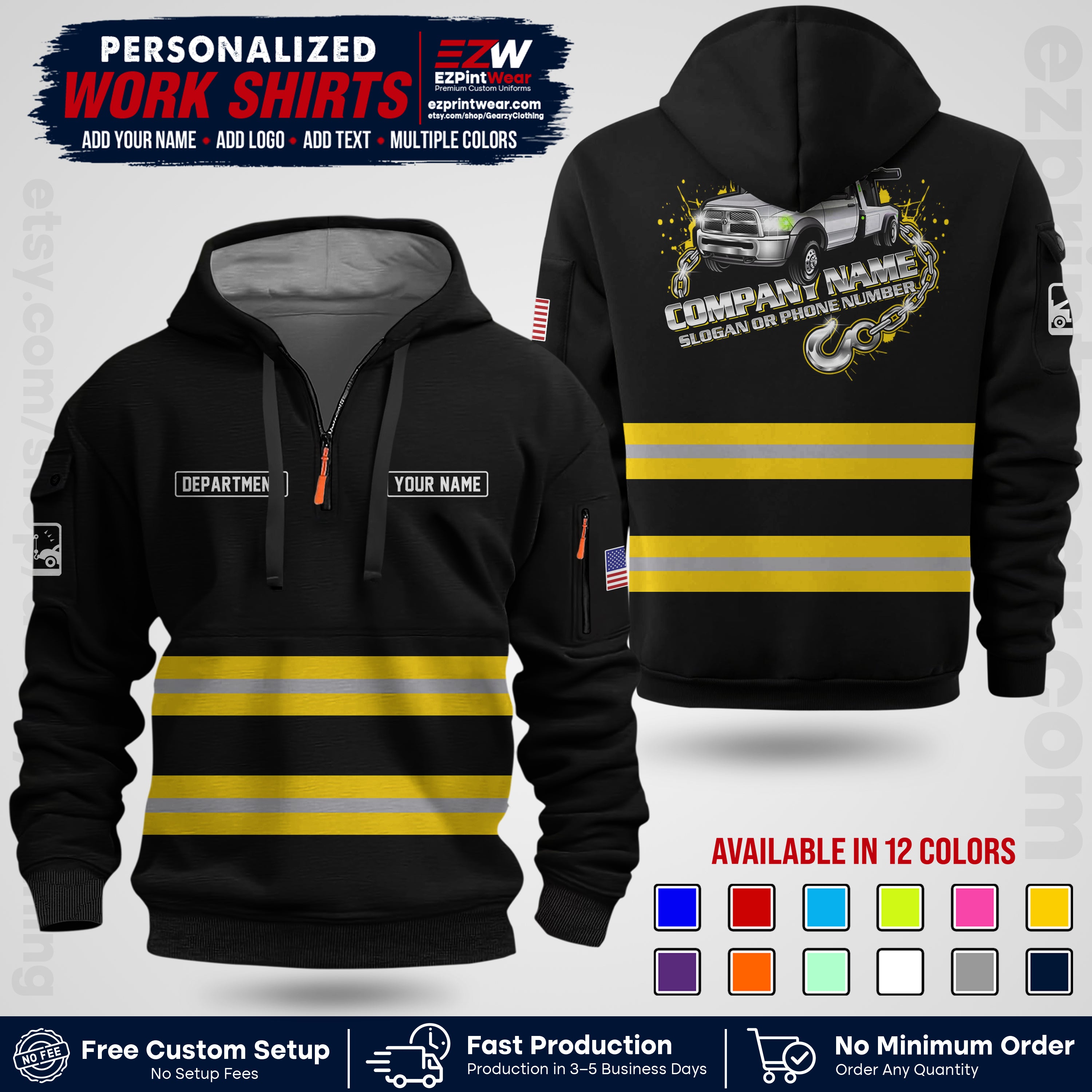 Custom Towing Workwear Uniform | Personalized Tow Truck Shirt | Non-Reflective Safety Stripe Apparel | Custom Towing Shirt | Tow Truck Apparel TW05