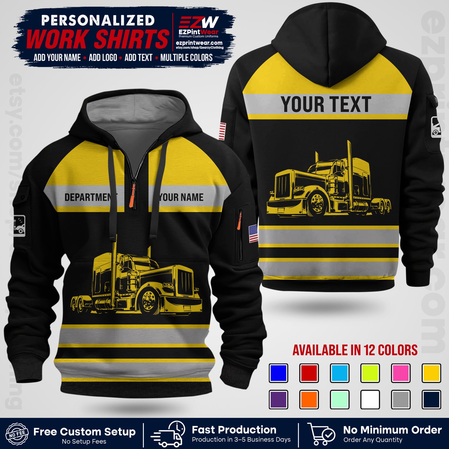 Personalized Truck Driver Workwear Uniform | Custom Safety Stripe Apparel | Non-Reflective Reflective Style Design TW02