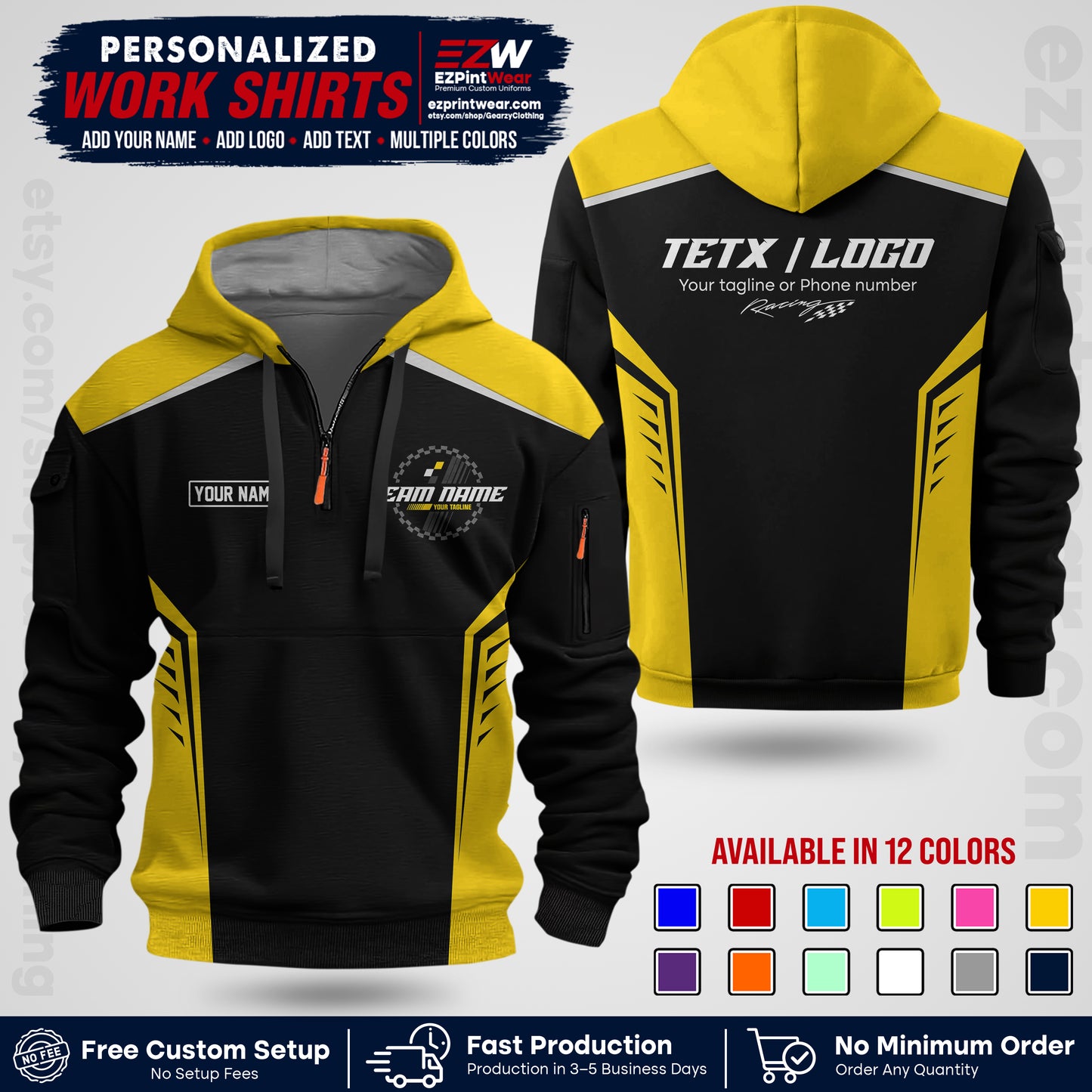 Custom Racing Shirt with Name, Logo & Text | Race Team Uniform | Crew Apparel RC07
