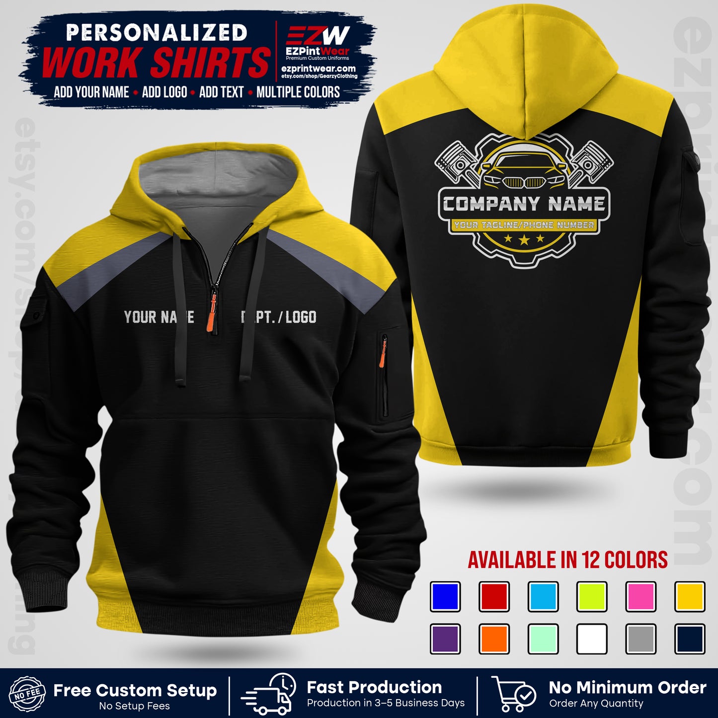 Custom Mechanic Work Shirt with Name, Logo & Text | Auto Shop Uniform | Workwear MCN 03