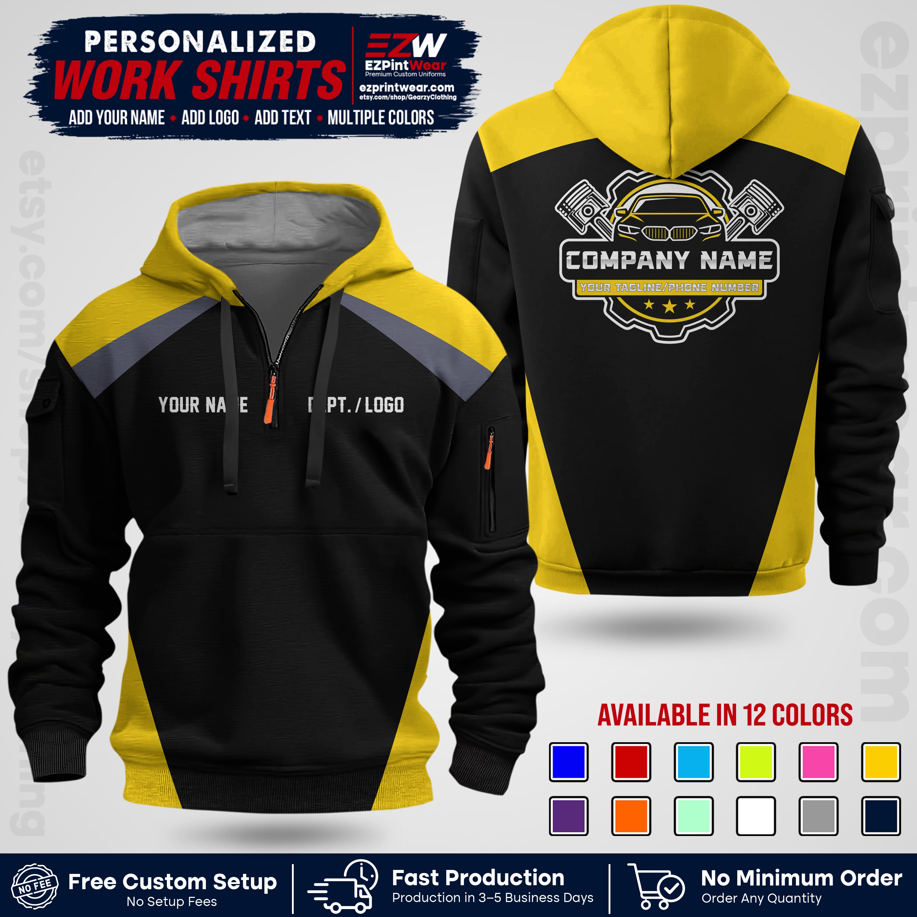 Custom Mechanic Work Shirt with Name, Logo & Text | Auto Shop Uniform | Workwear MCN 03