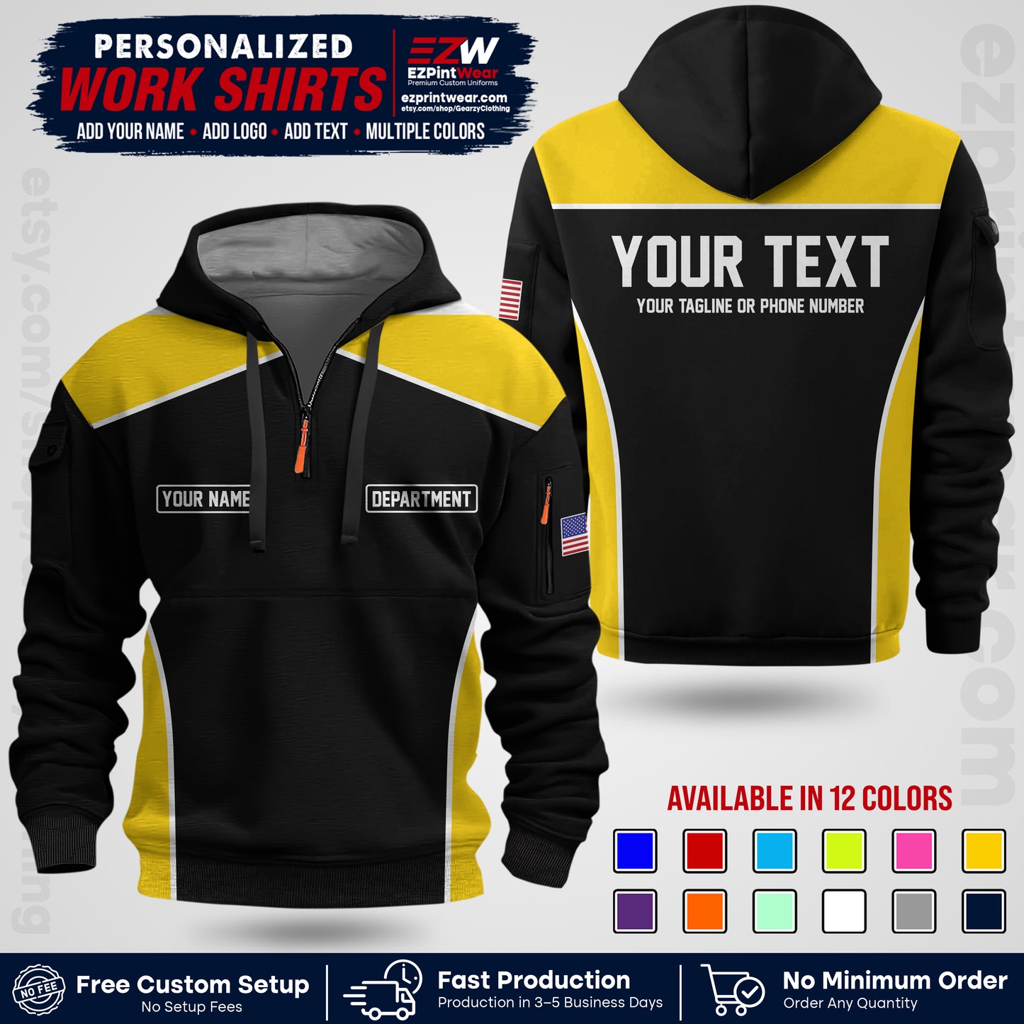 Custom All Over Print Work Uniform Shirt with Name, Logo & Text | Custom Hawaiian Shirt | Company Shirt | Employee Uniform UNF12