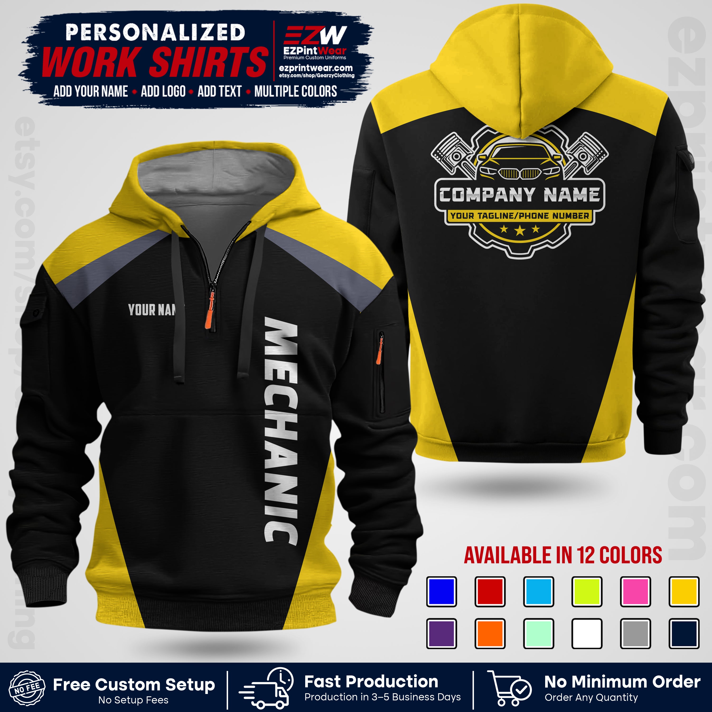 Custom Mechanic Work Shirt with Name, Logo & Text | Auto Shop Uniform | Workwear MCN 02