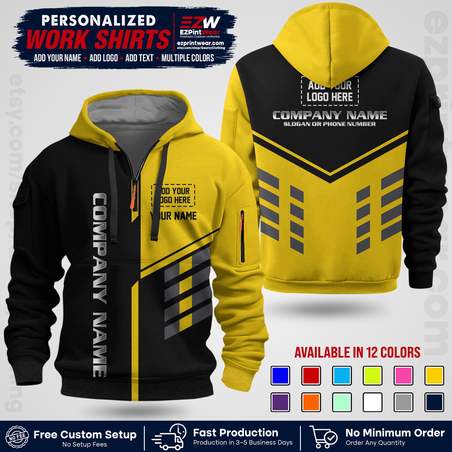 Custom All Over Print Work Uniform Shirt with Name, Logo & Text | Custom Hawaiian Shirt | Company Shirt | Employee Uniform UNF09