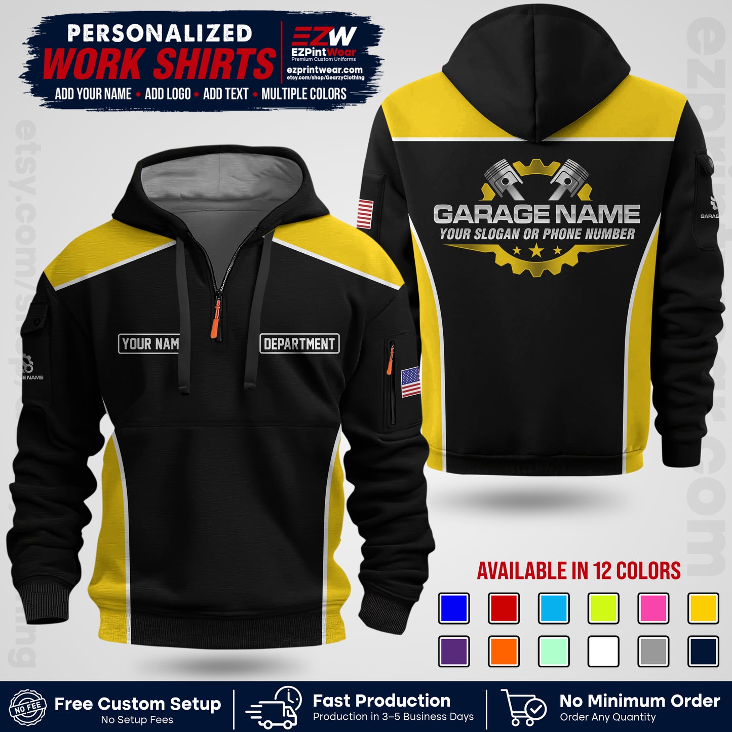 Custom Mechanic Work Shirt with Name, Logo & Text | Auto Shop Uniform | Workwear MCN 07