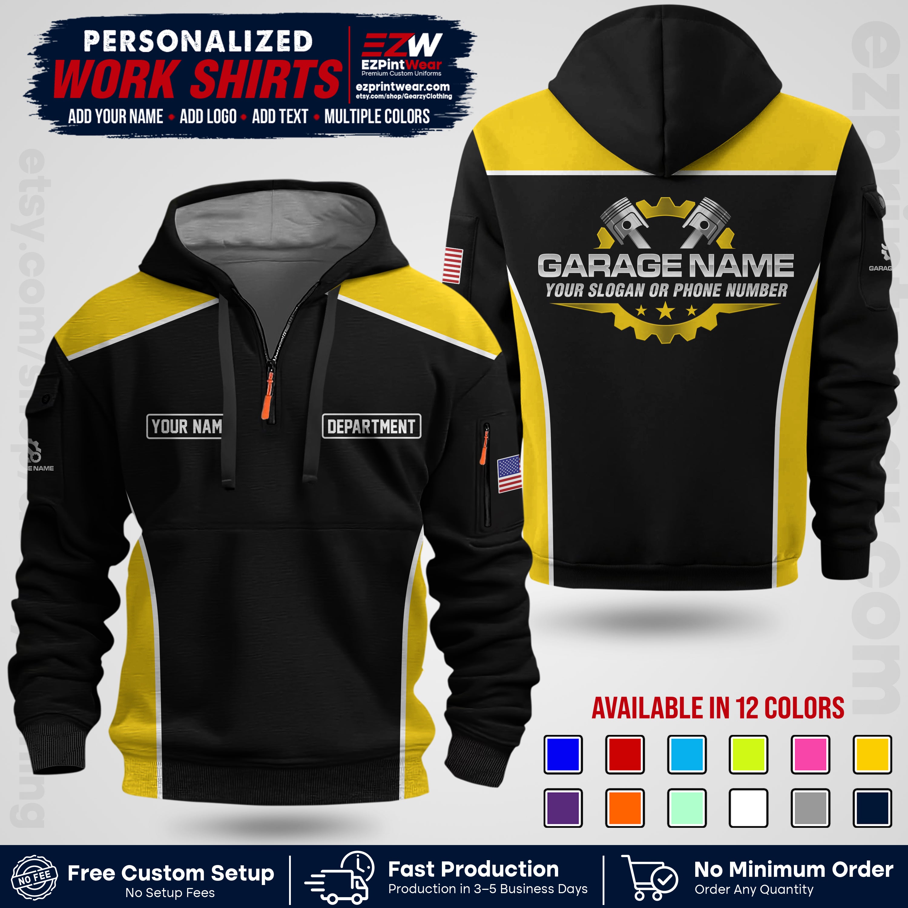 Custom Mechanic Work Shirt with Name, Logo & Text | Auto Shop Uniform | Workwear MCN 07