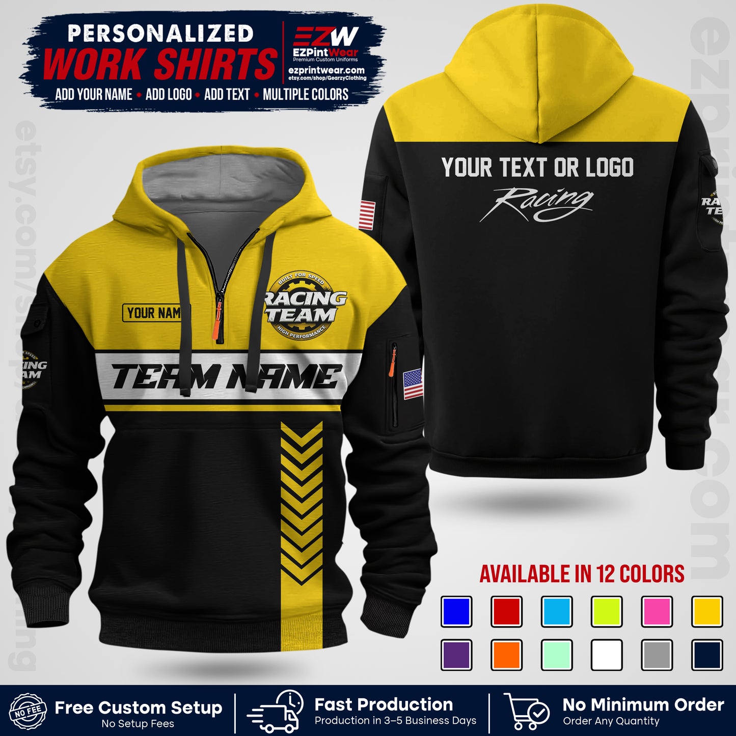 Custom Racing Shirt with Name, Logo & Text | Race Team Uniform | Crew Apparel RC02