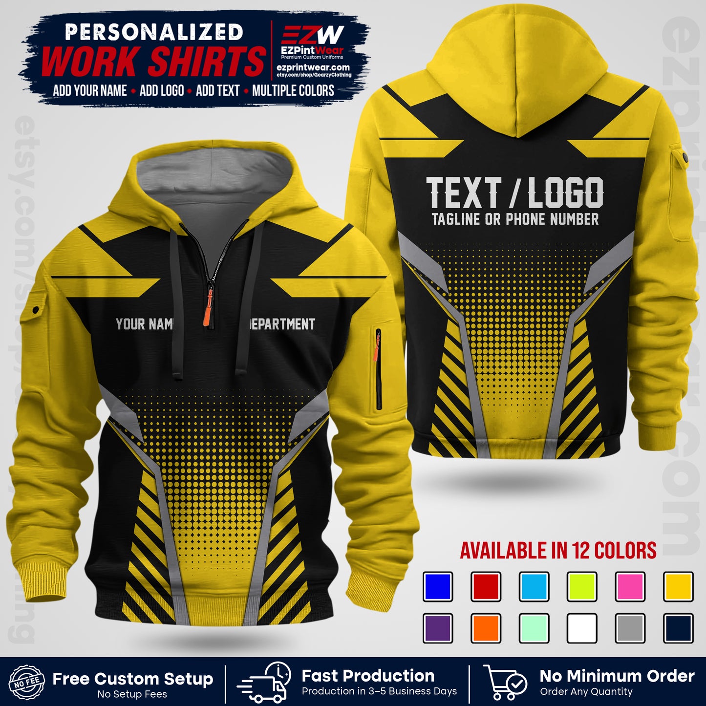Custom All Over Print Work Uniform Shirt with Name, Logo & Text | Custom Hawaiian Shirt | Company Shirt | Employee Uniform UNF06