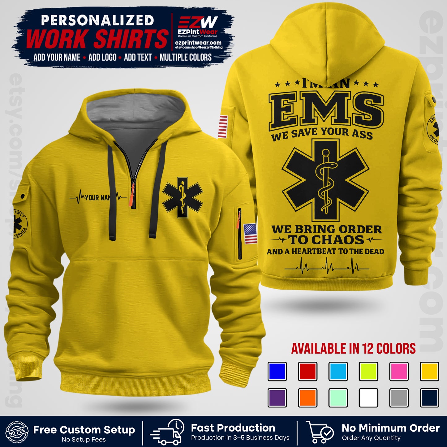 Custom EMS Shirt with Name, Logo & Text | EMS Team Uniform | First Responder Workwear EMSU05