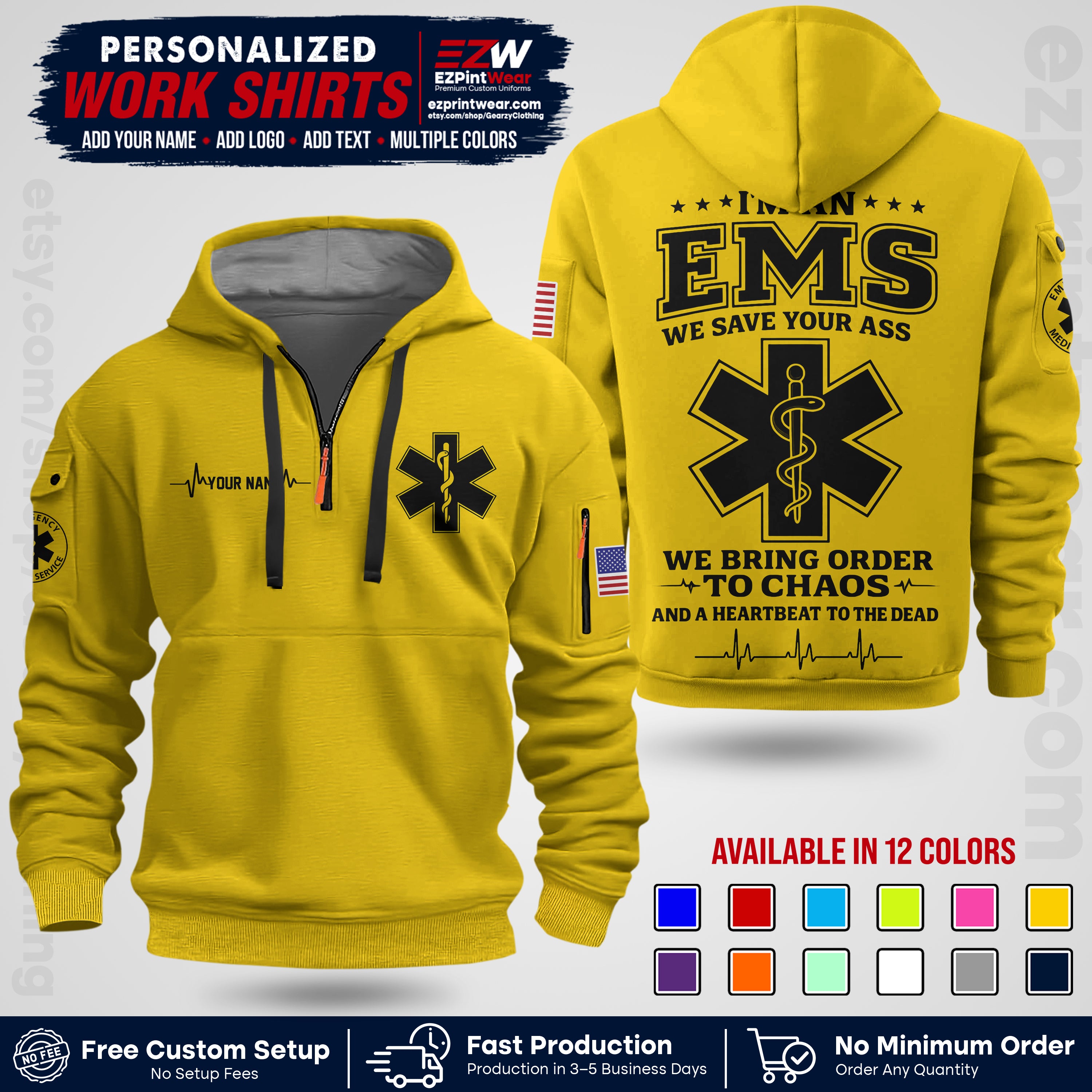 Custom EMS Shirt with Name, Logo & Text | EMS Team Uniform | First Responder Workwear EMSU05