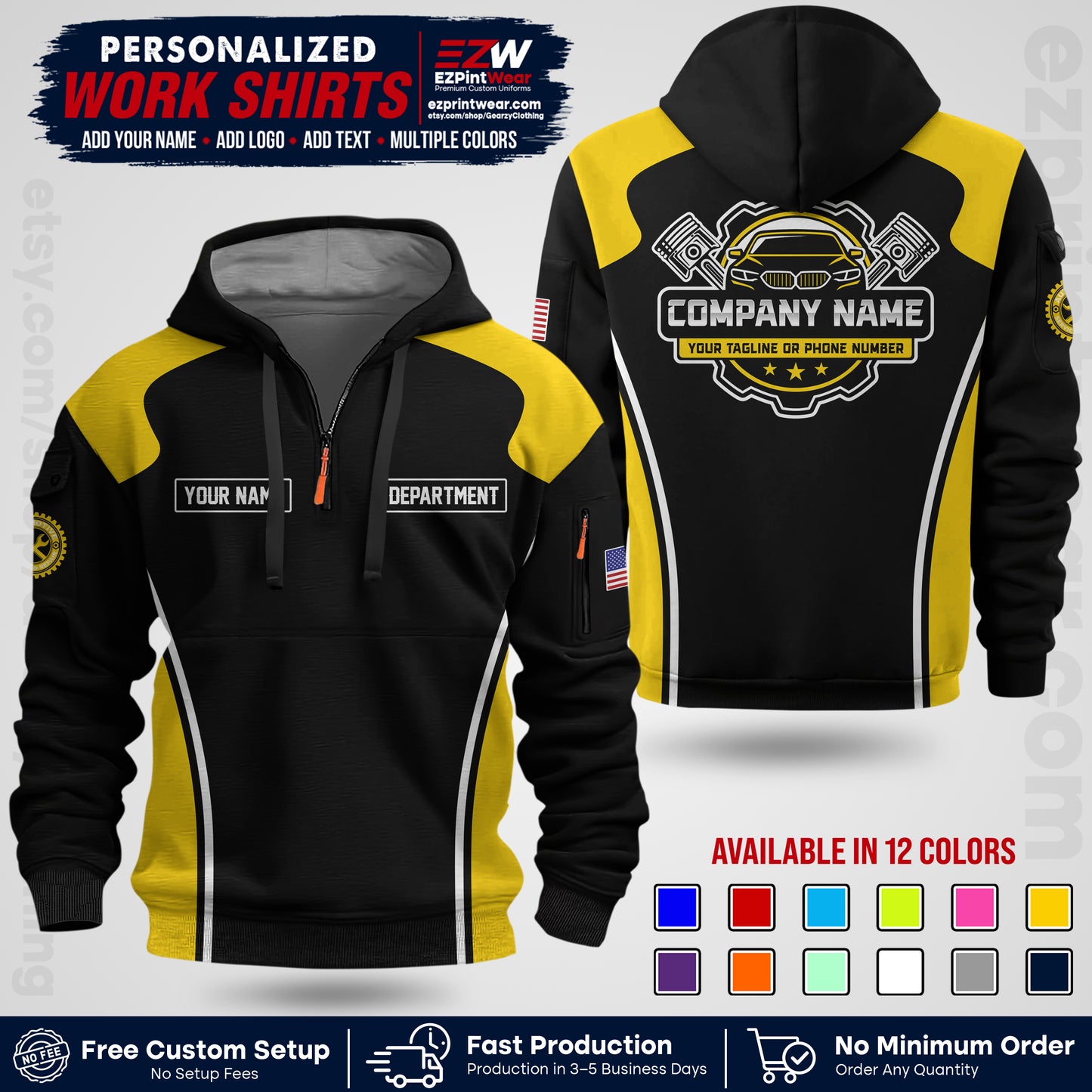 Custom Mechanic Work Shirt with Name, Logo & Text | Auto Shop Uniform | Workwear MCN 10