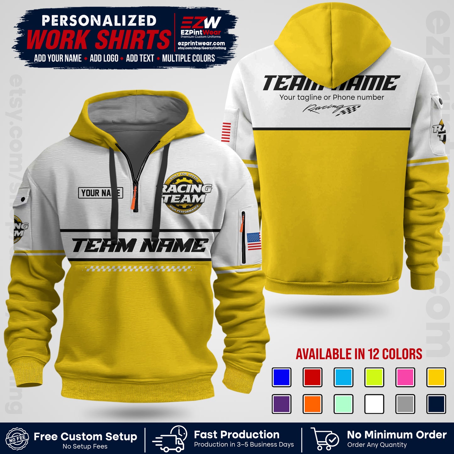 Custom Racing Shirt with Name, Logo & Text | Race Team Uniform | Crew Apparel RC12
