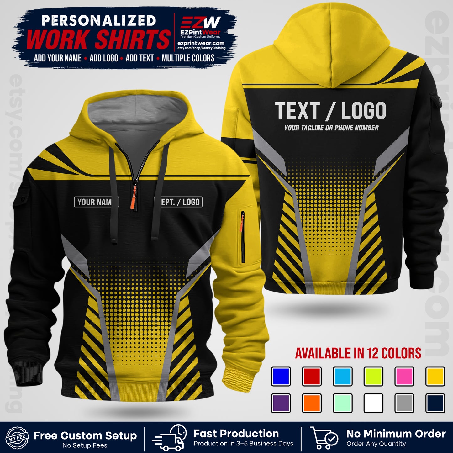 Custom All Over Print Work Uniform Shirt with Name, Logo & Text | Custom Hawaiian Shirt | Company Shirt | Employee Uniform UNF08