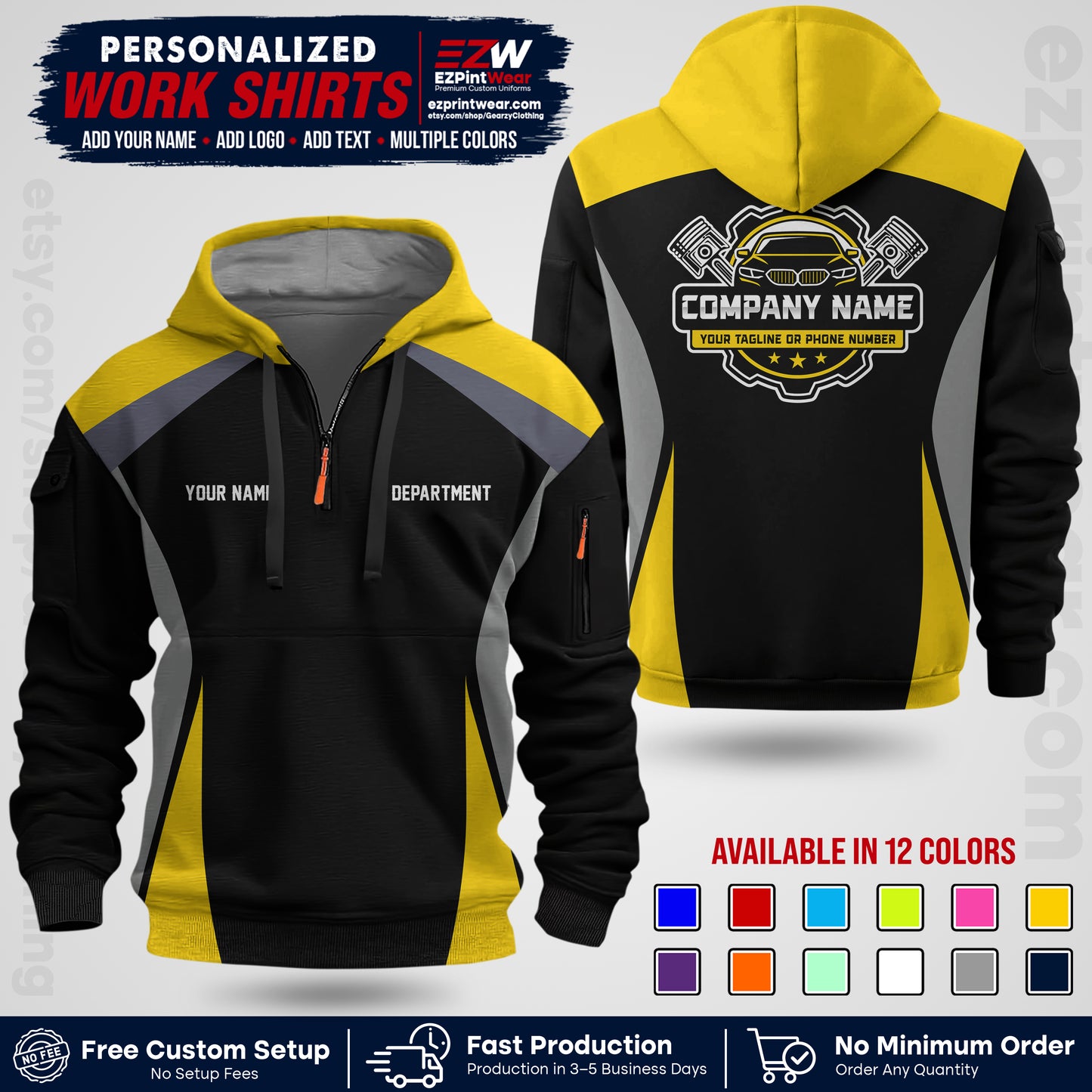 Custom Mechanic Work Shirt with Name, Logo & Text | Auto Shop Uniform | Workwear MCN 08
